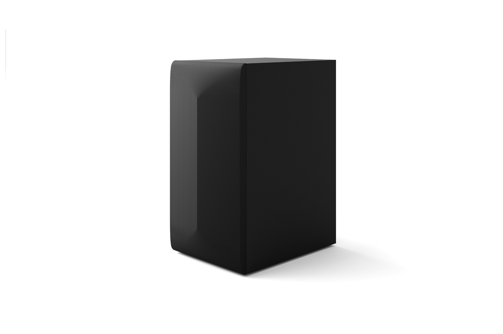 Un oggetto nero, cuboide, su sfondo bianco, con bordi arrotondati e un'ombra sotto.