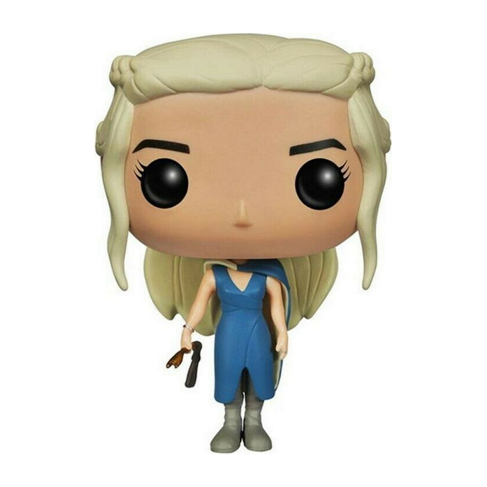 Eine Funko Pop Figur von Daenerys Targaryen in einem blauen Kleid mit blonden Haaren.