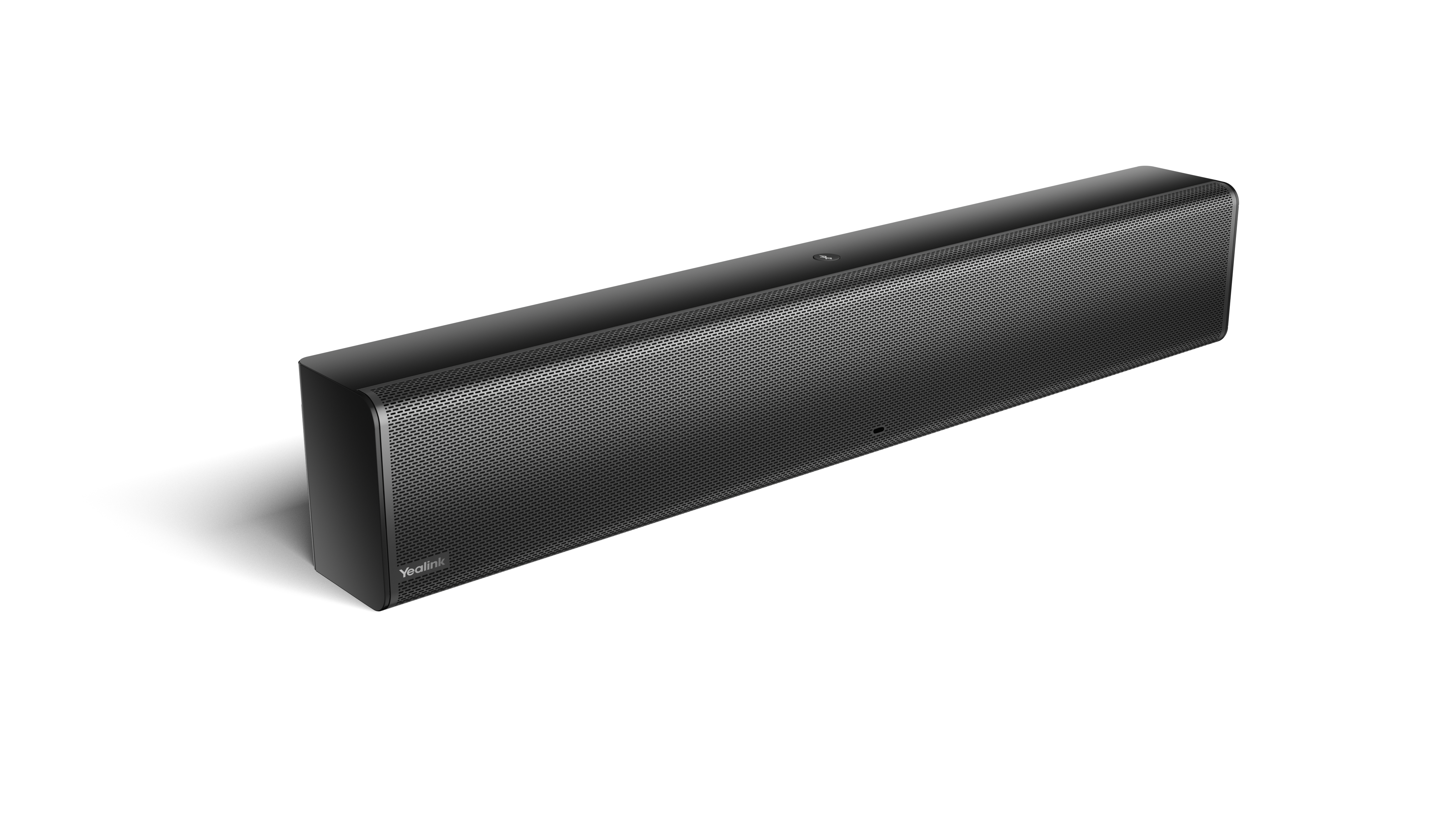 Soundbar nera. Ha una superficie testurizzata ed è posizionata orizzontalmente.