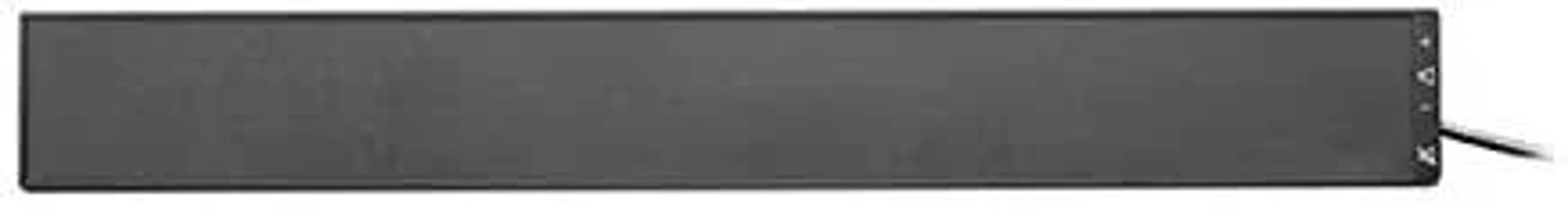 Barre de son noire, design simple, fond blanc uni.