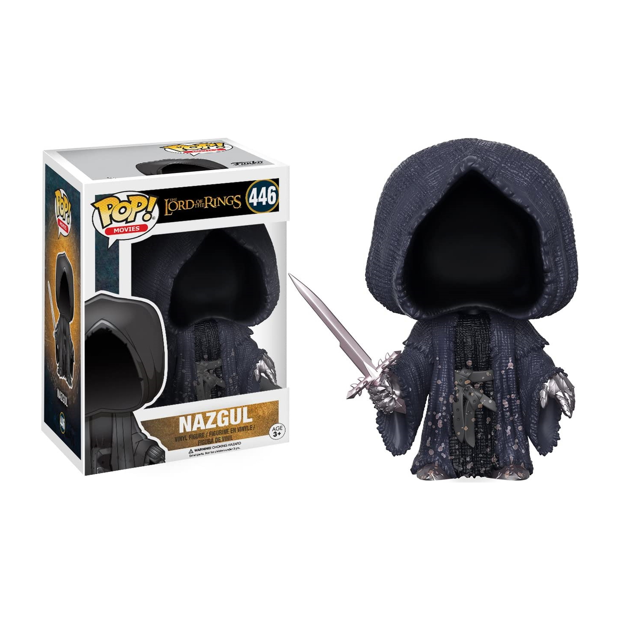 Funko Pop Figur von Nazgûl aus Herr der Ringe, in einem schwarzen Kapuzenmantel mit Schwert.