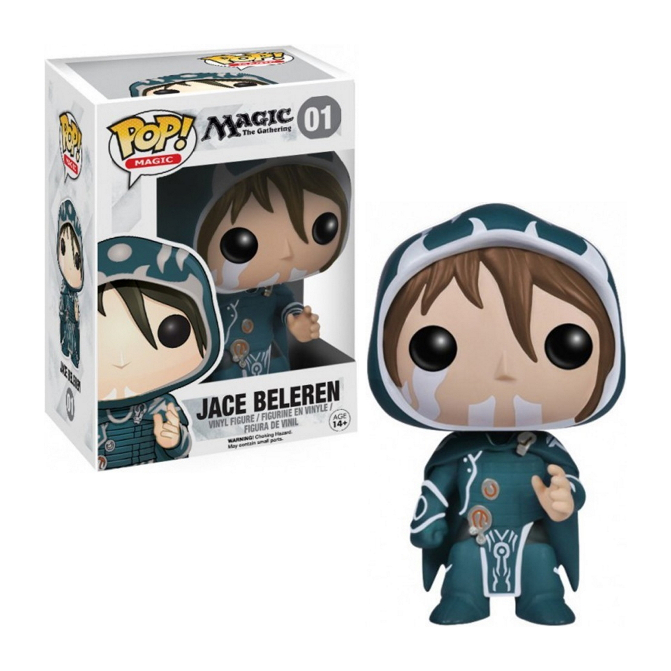 Funko Pop Figur von Jace Beleren aus Magic: The Gathering. Er trägt eine Kapuzenrobe und blaue Markierungen.