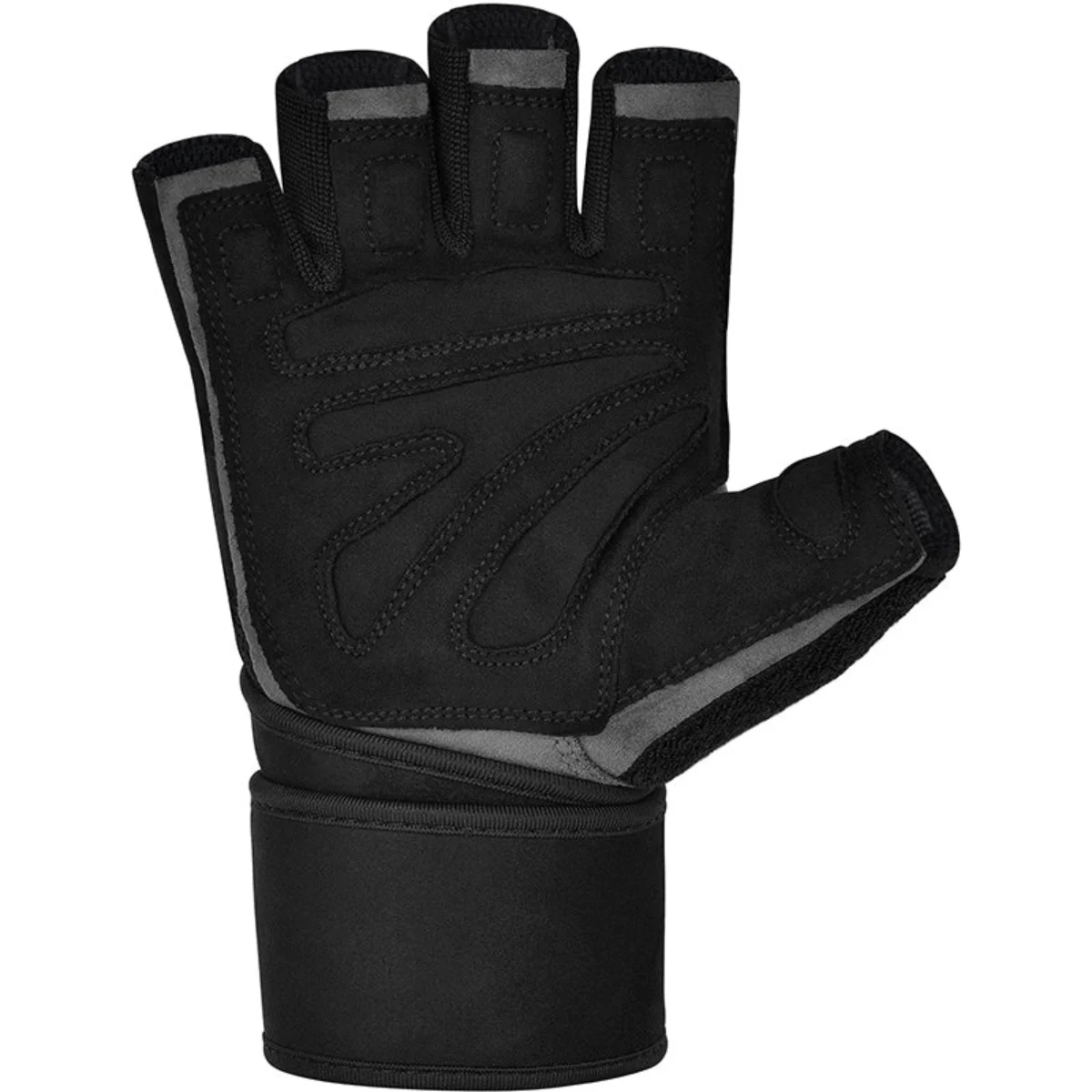 Gant d'haltérophilie noir. Montre la paume avec rembourrage et sangle de poignet.