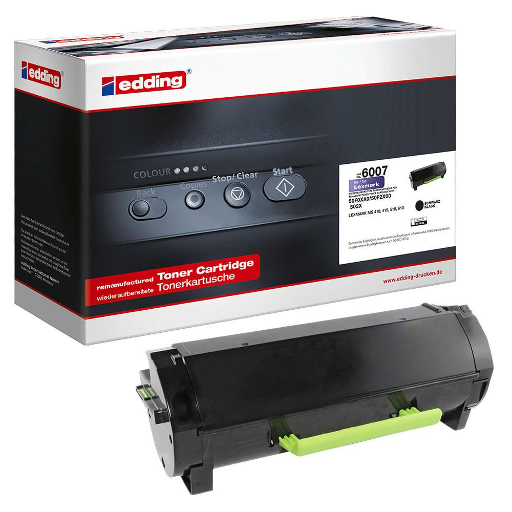 Pudełko z tonerem z czarnym tonerem i zieloną plastikową częścią.