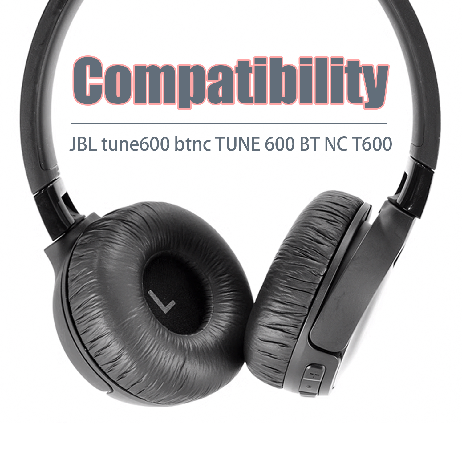 Zwarte JBL tune600 btcn hoofdtelefoon. Tekst 'Compatibiliteit' boven de hoofdtelefoon.