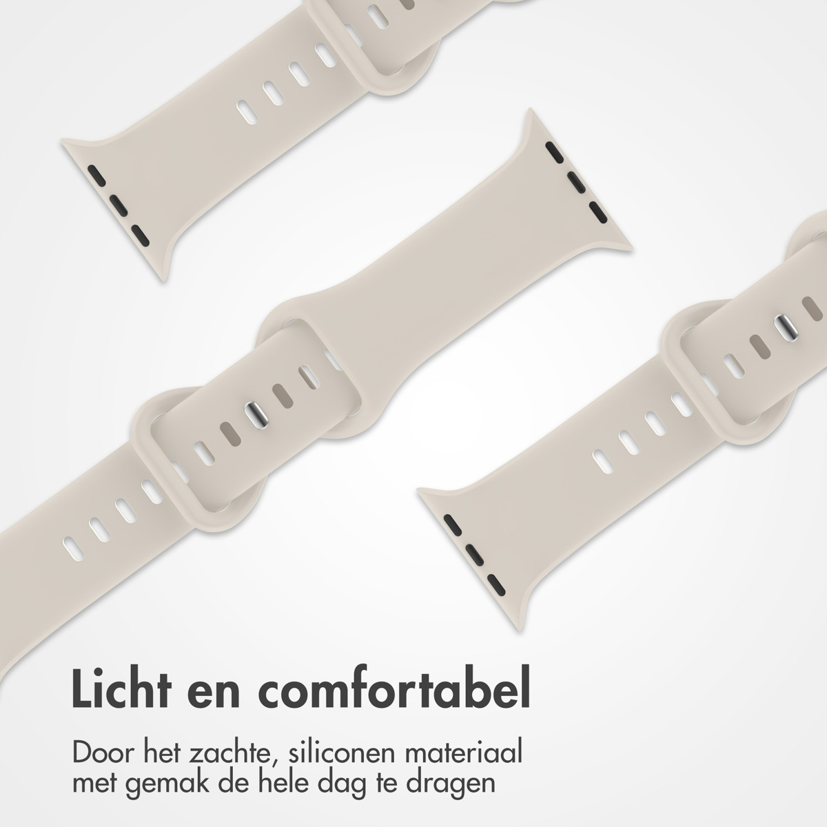 Three cream-colored watch bands with buckles. They are on a white background.