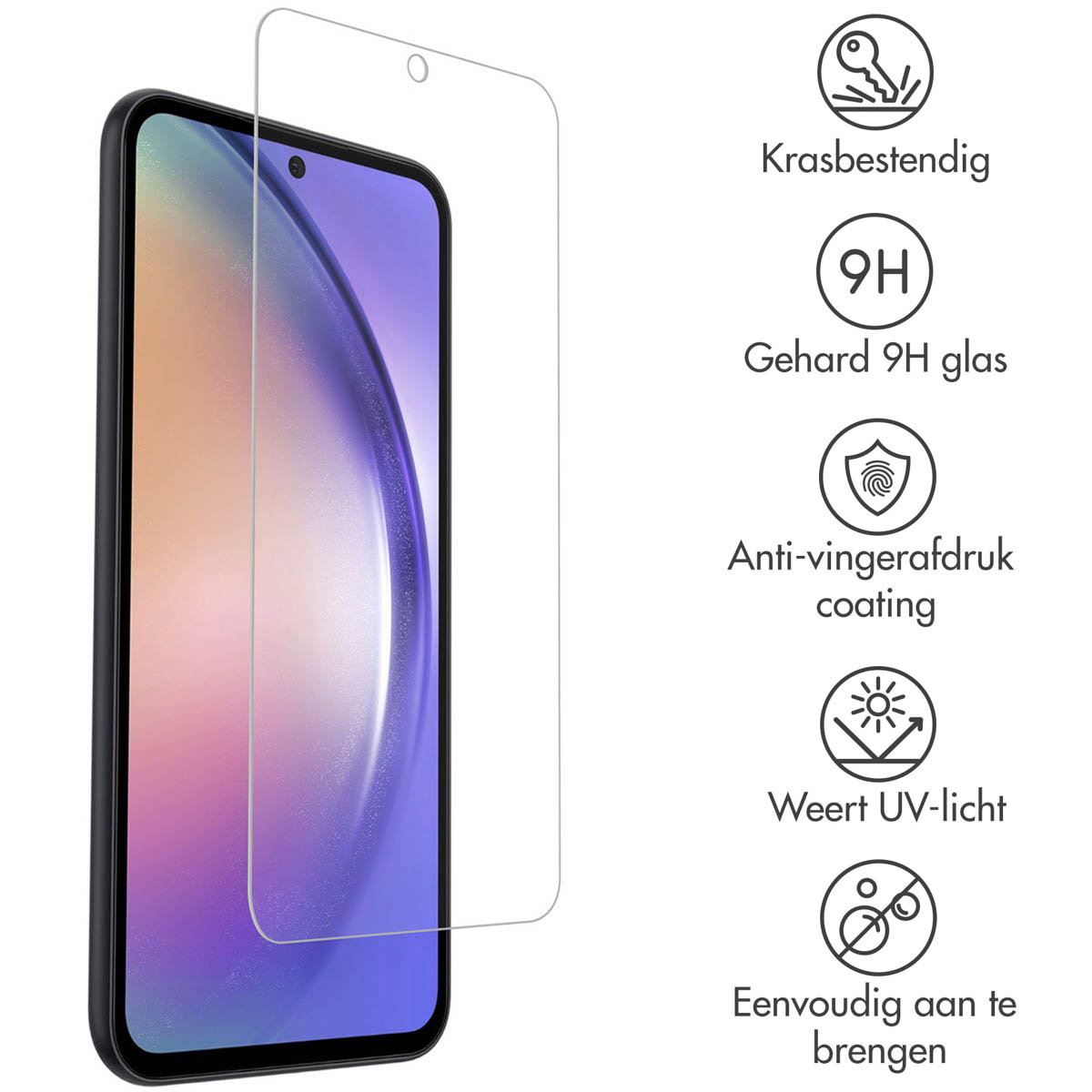 Schermo del telefono con protezione schermo, con icone informative.