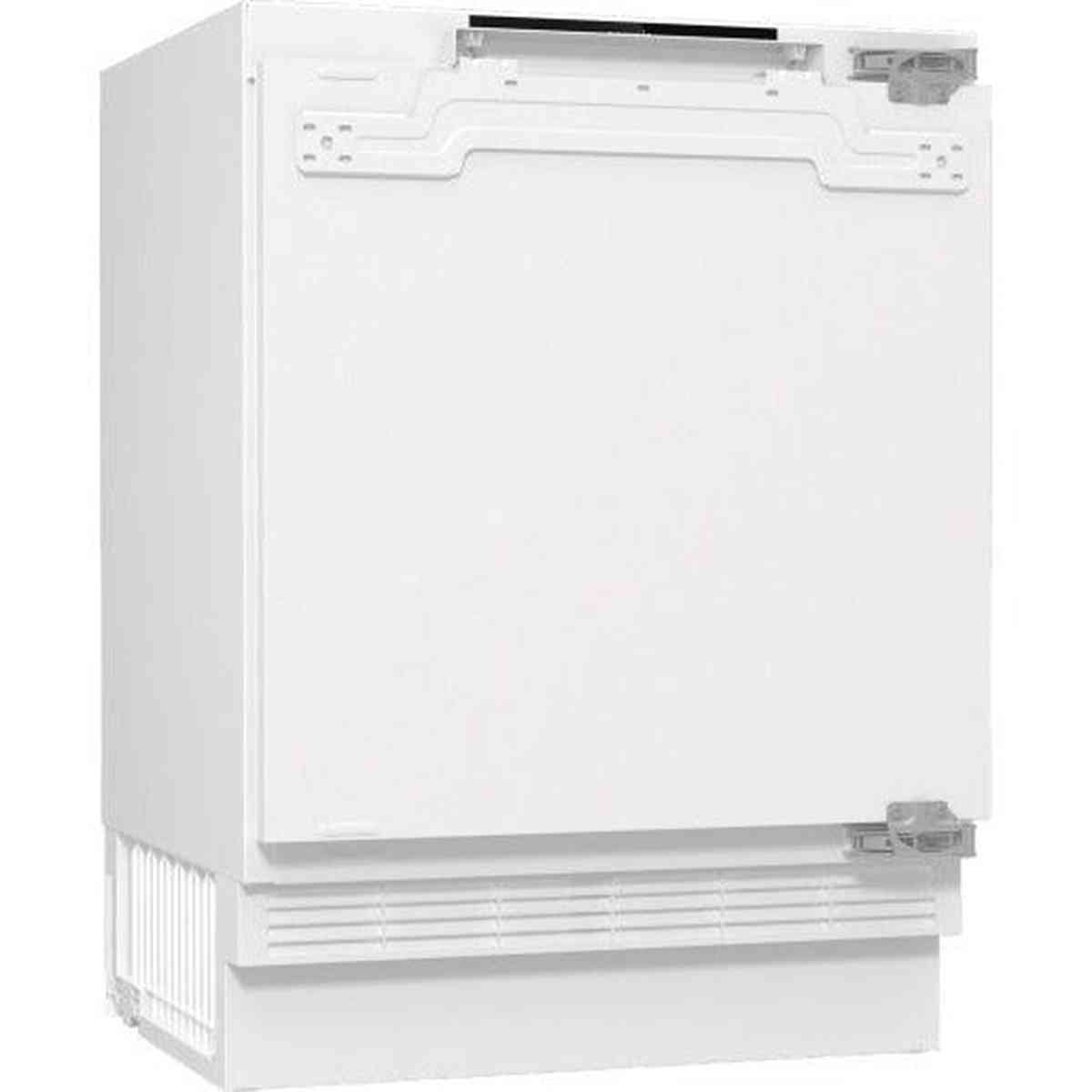 Weißer Einbaukühlschrank. Es ist ein Schrankgerät mit einem Griff oben.
