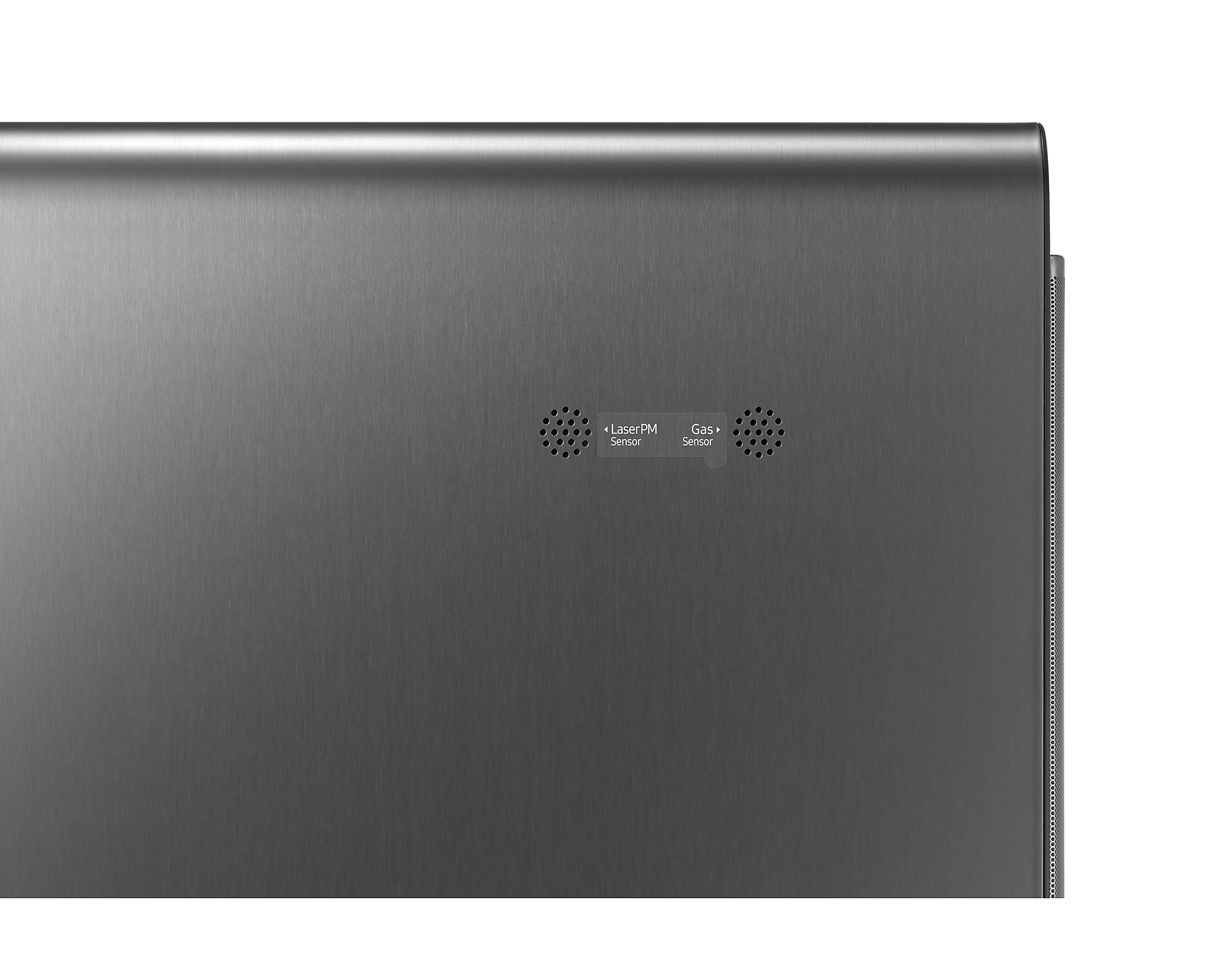 Zbliżenie na tył szarego ekranu z etykietami czujników.