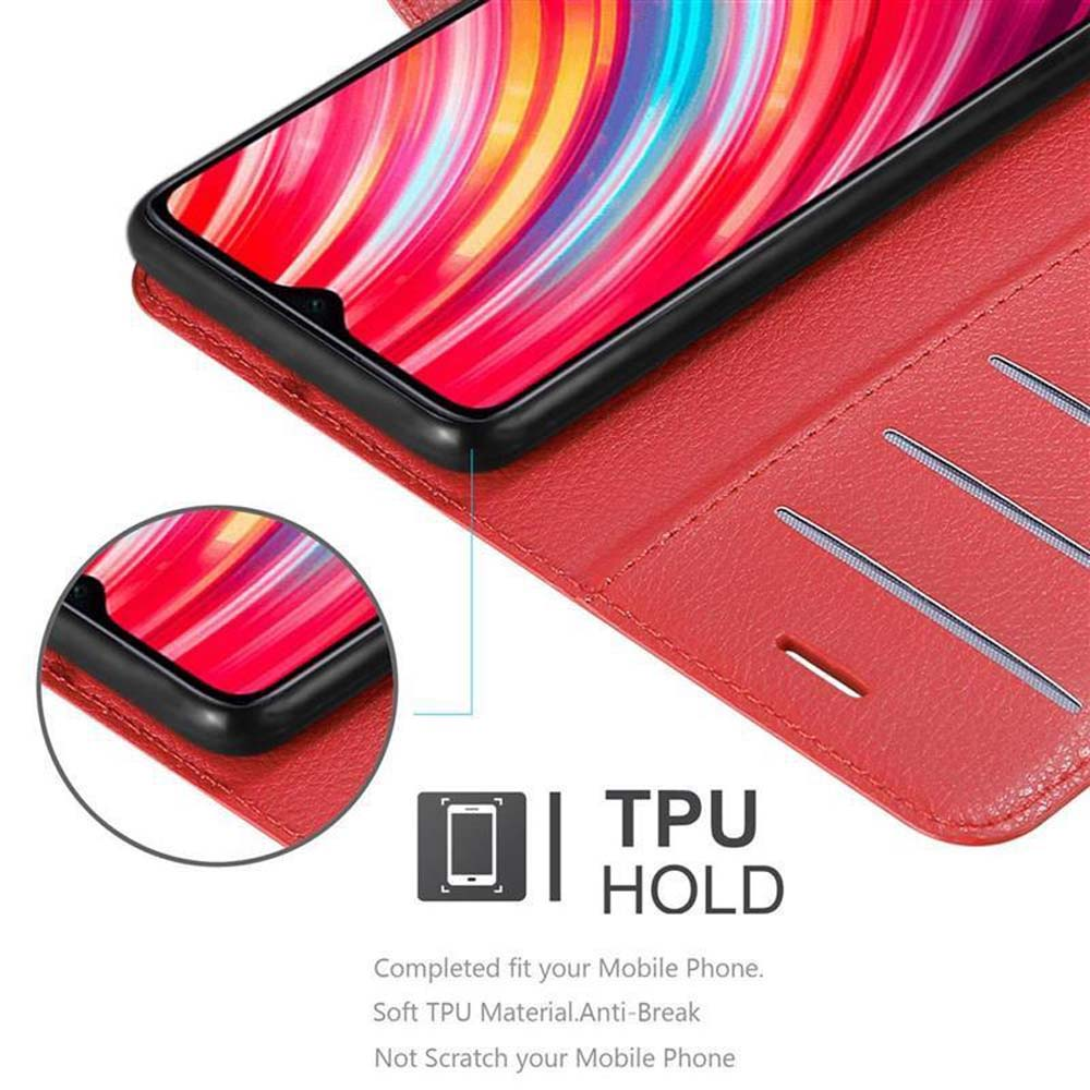 Rote Handyhülle mit schwarzem Telefon. TPU HOLD Text. Weißer Hintergrund.