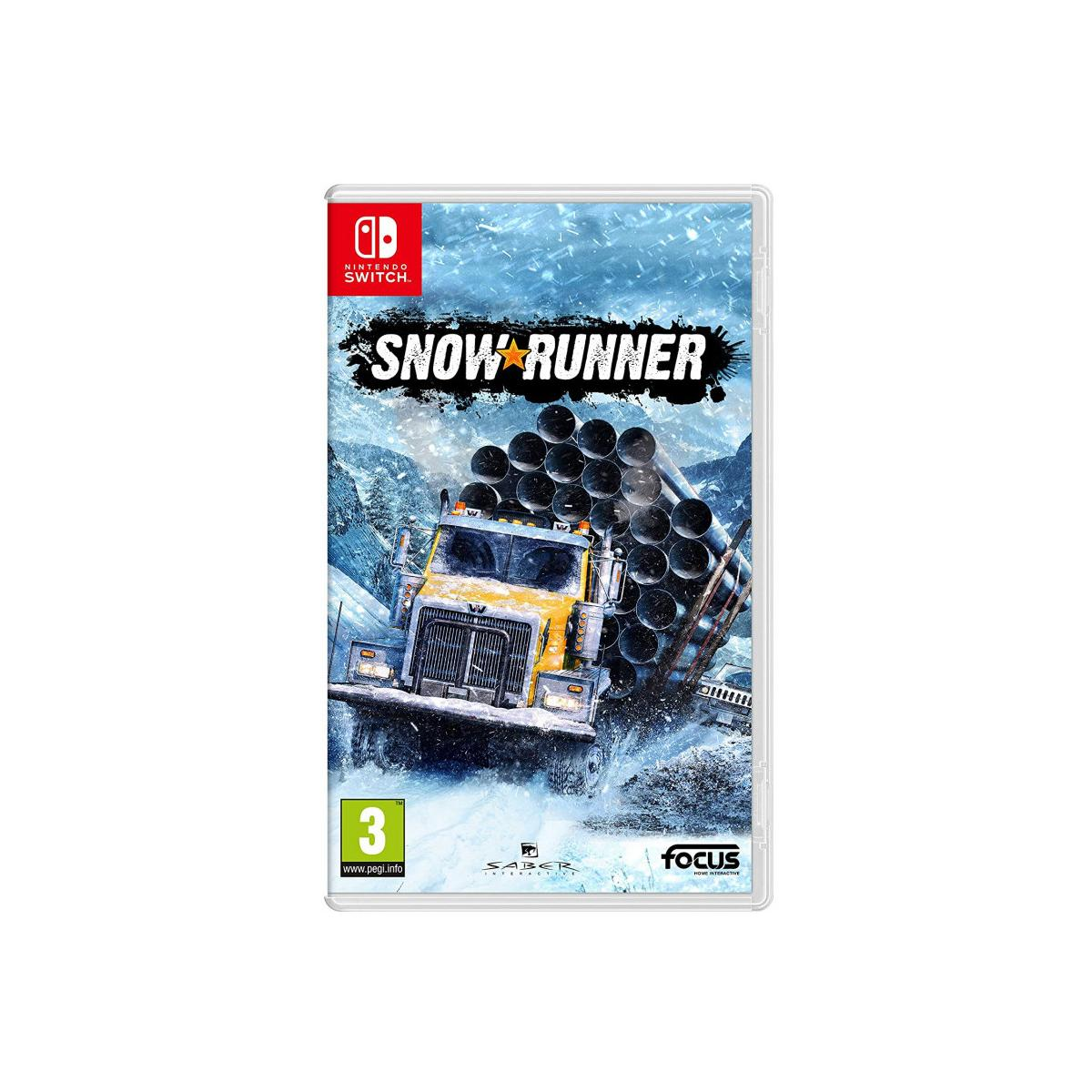 Okładka gry Snow Runner. Żółta ciężarówka jedzie po śniegu. Logo gry znajduje się na górze.