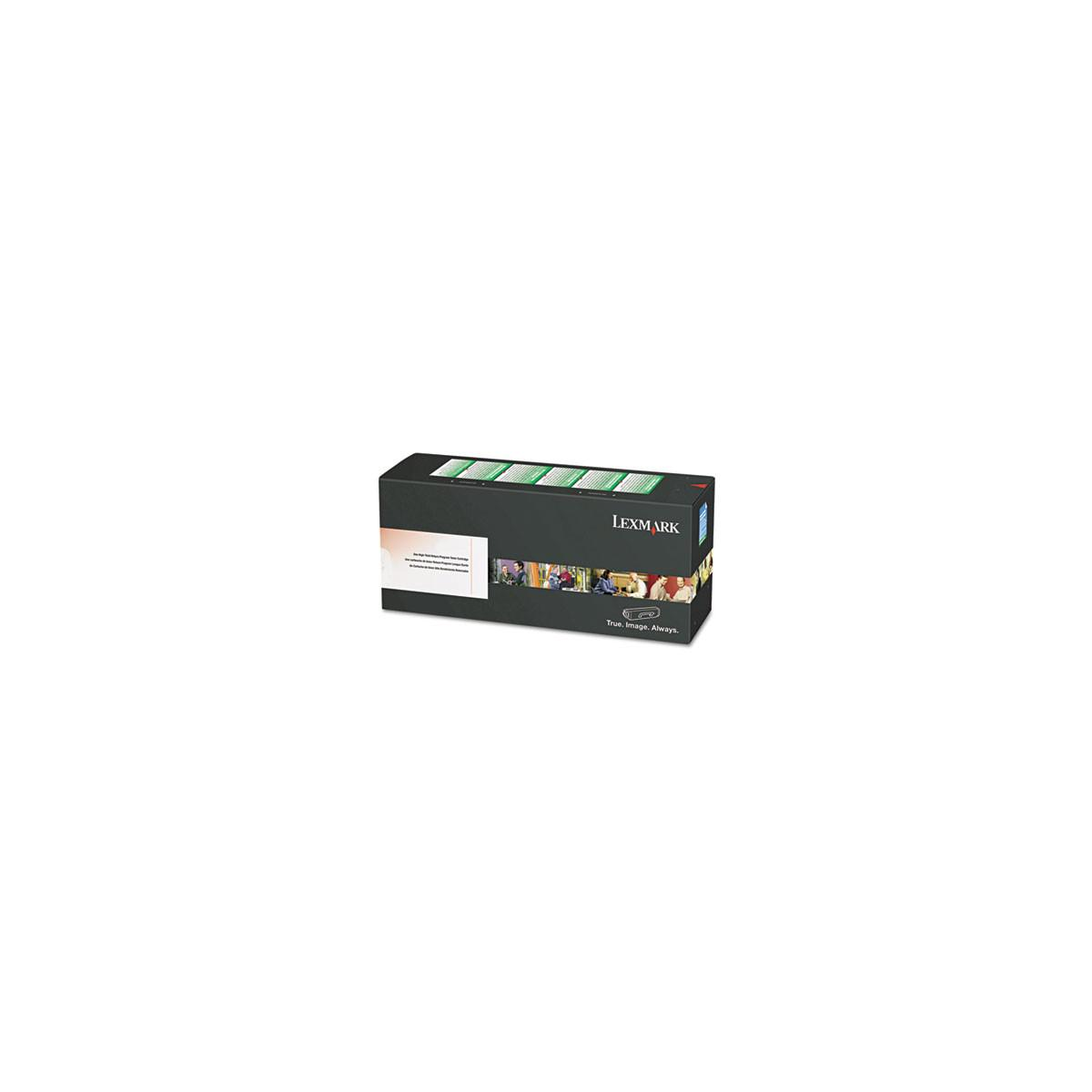 Schwarz-weiße Tintenpatronenbox, Marke Lexmark. Weißer Hintergrund.