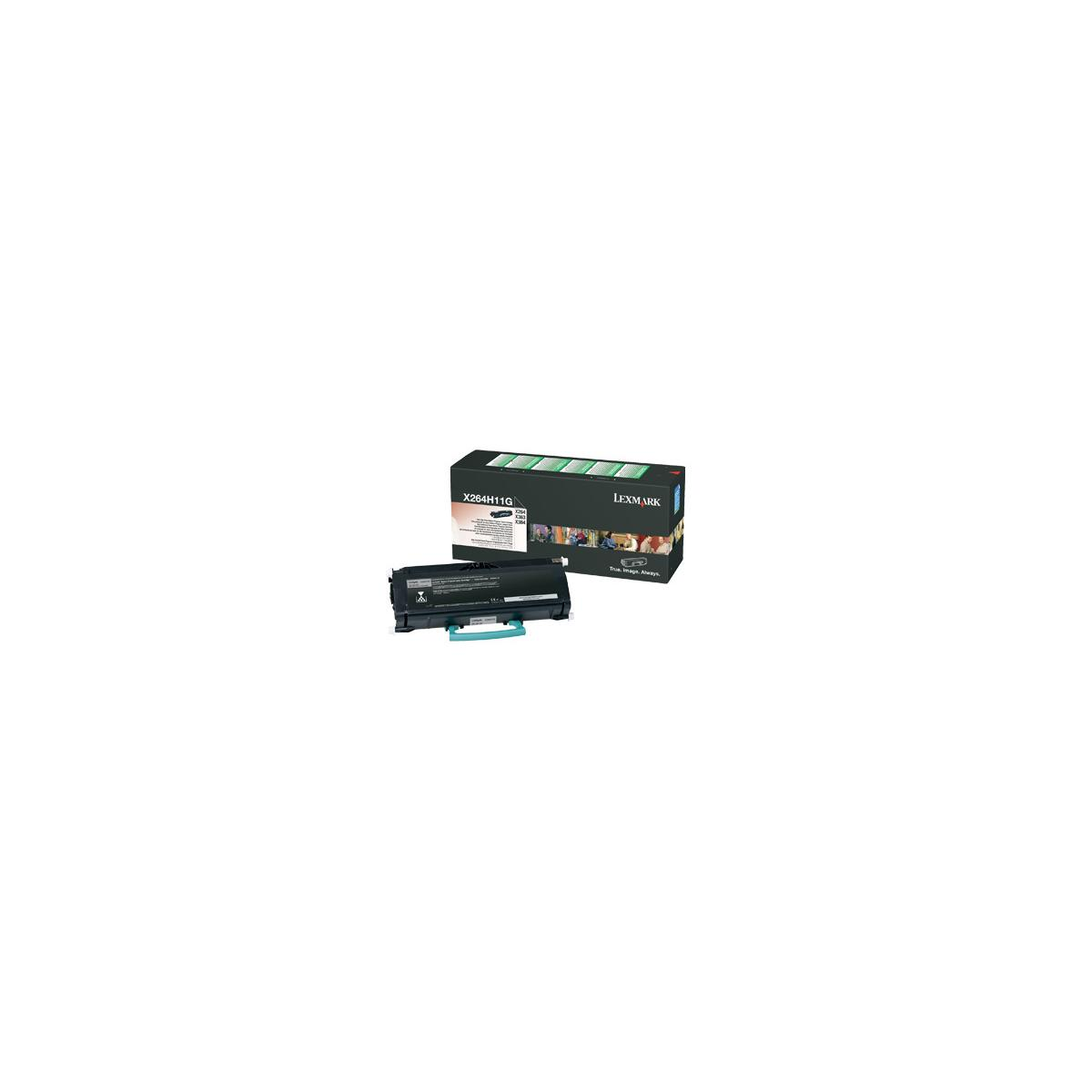 Lexmark X204H1G tonercartridge en doos, witte achtergrond.