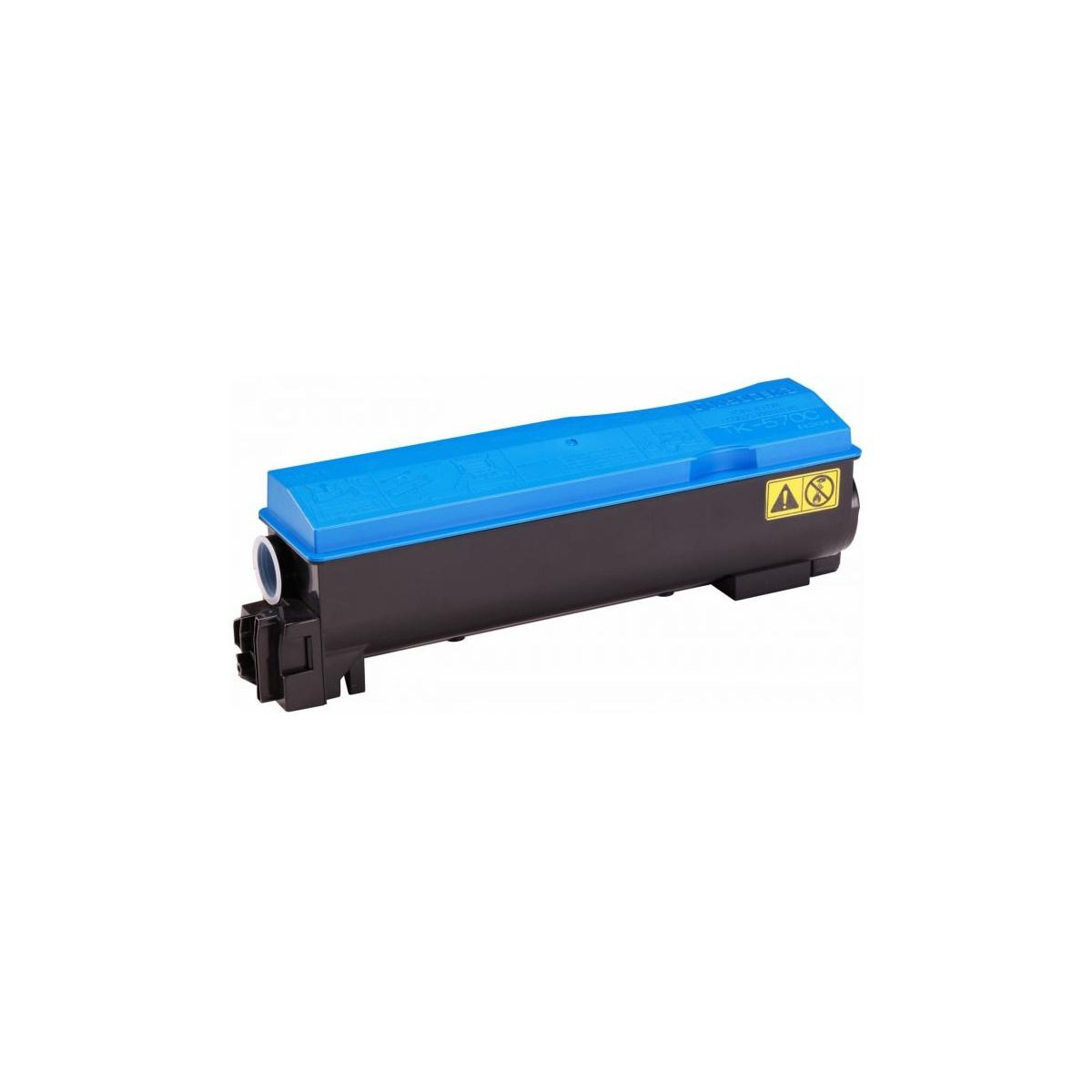 Een zwart-blauwe tonercartridge op een witte achtergrond.