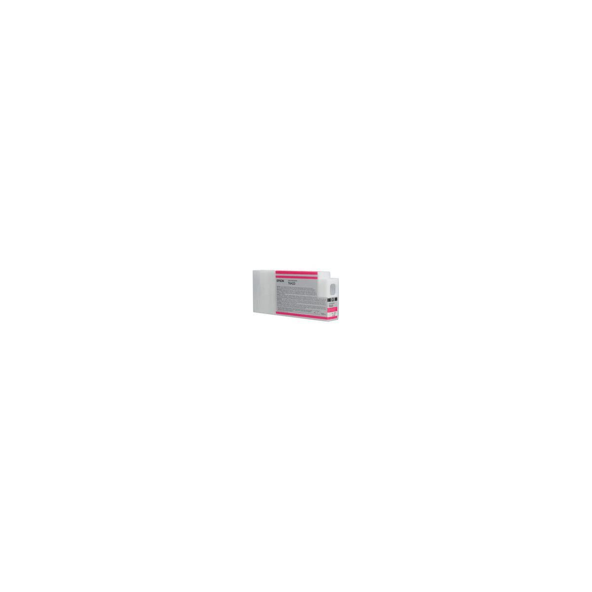 Een roze inktcartridge voor een printer, geplaatst tegen een witte achtergrond.
