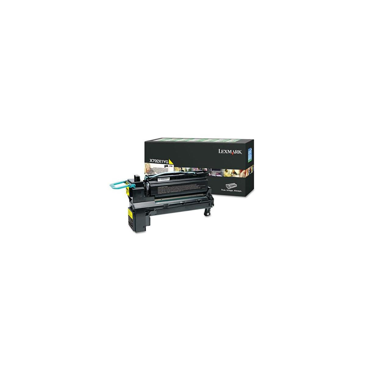 Una scatola e cartuccia per stampante Lexmark, su sfondo bianco.