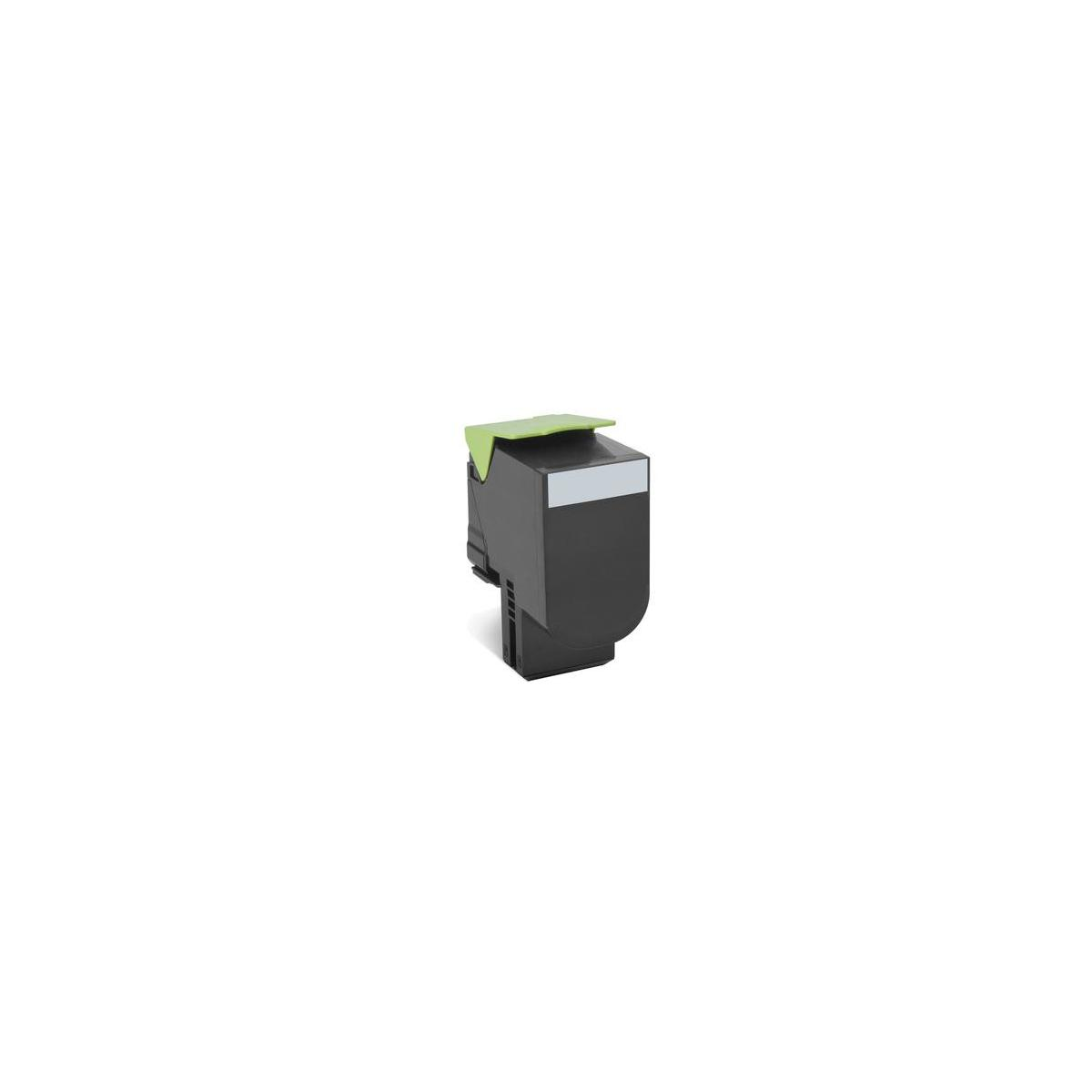 Zwarte tonercartridge met een groene bovenkant, witte achtergrond.