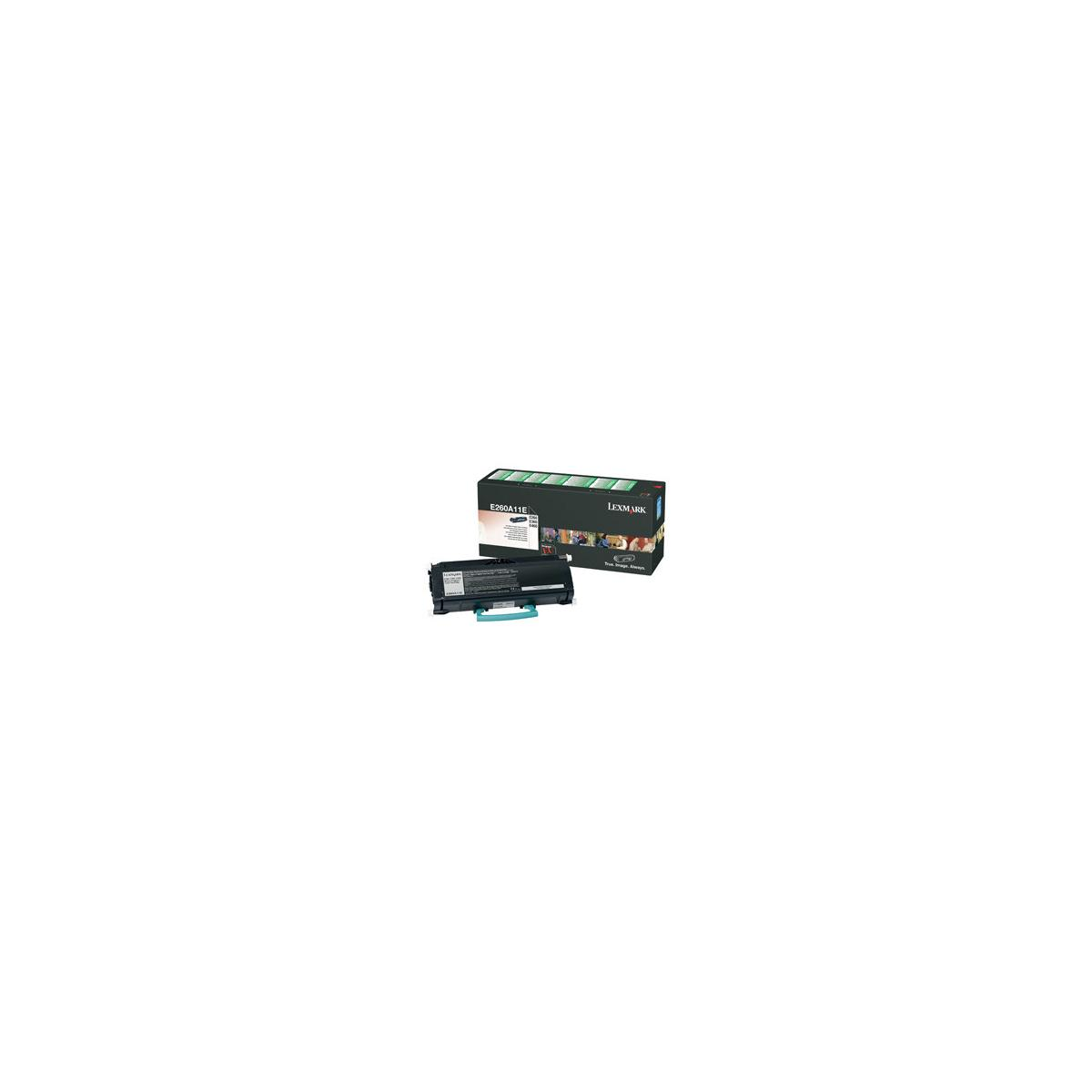 Eine schwarze Lexmark-Druckerpatrone und ihre Verpackung.