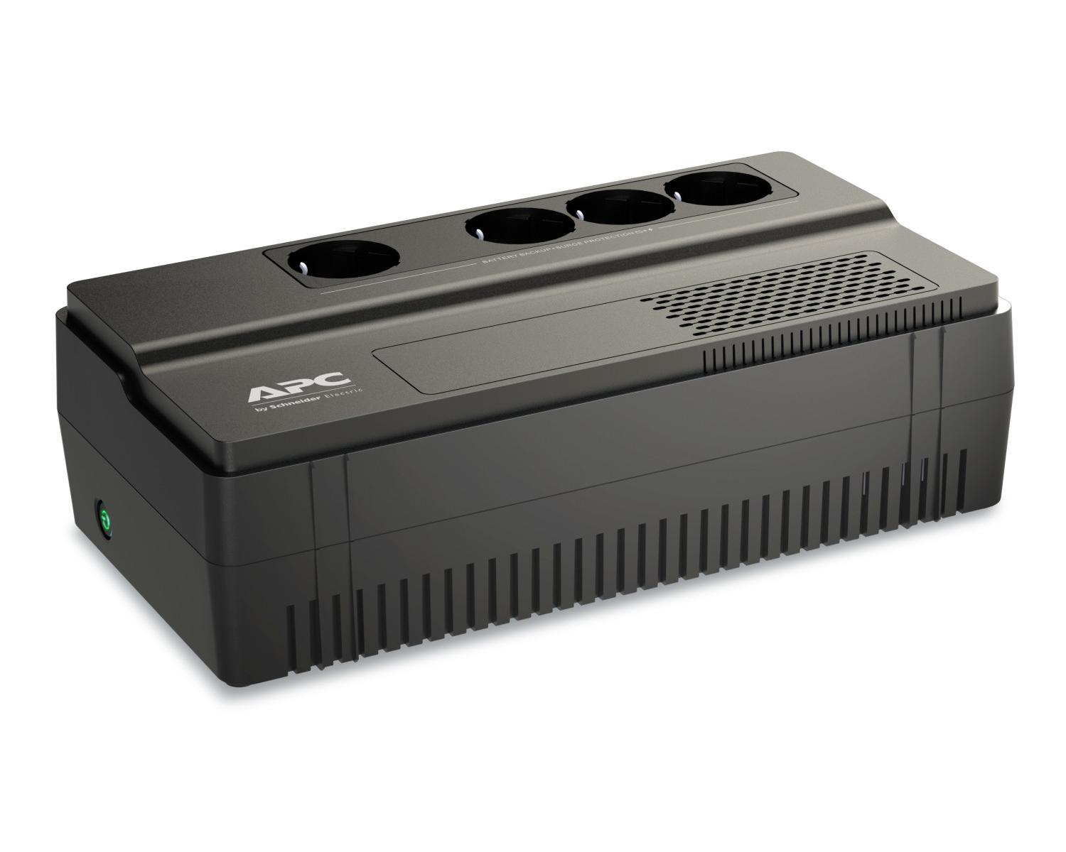 Un dispositivo UPS APC nero con più prese di corrente e ventilazione.