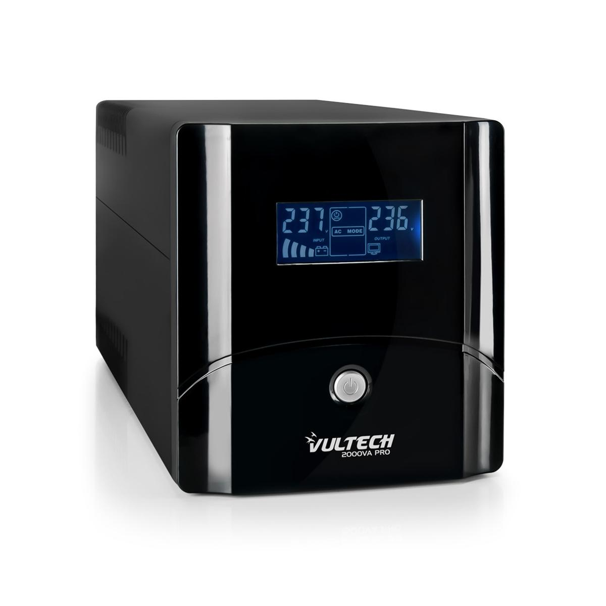UPS nero con display che mostra la tensione. Logo VULTECH visibile.