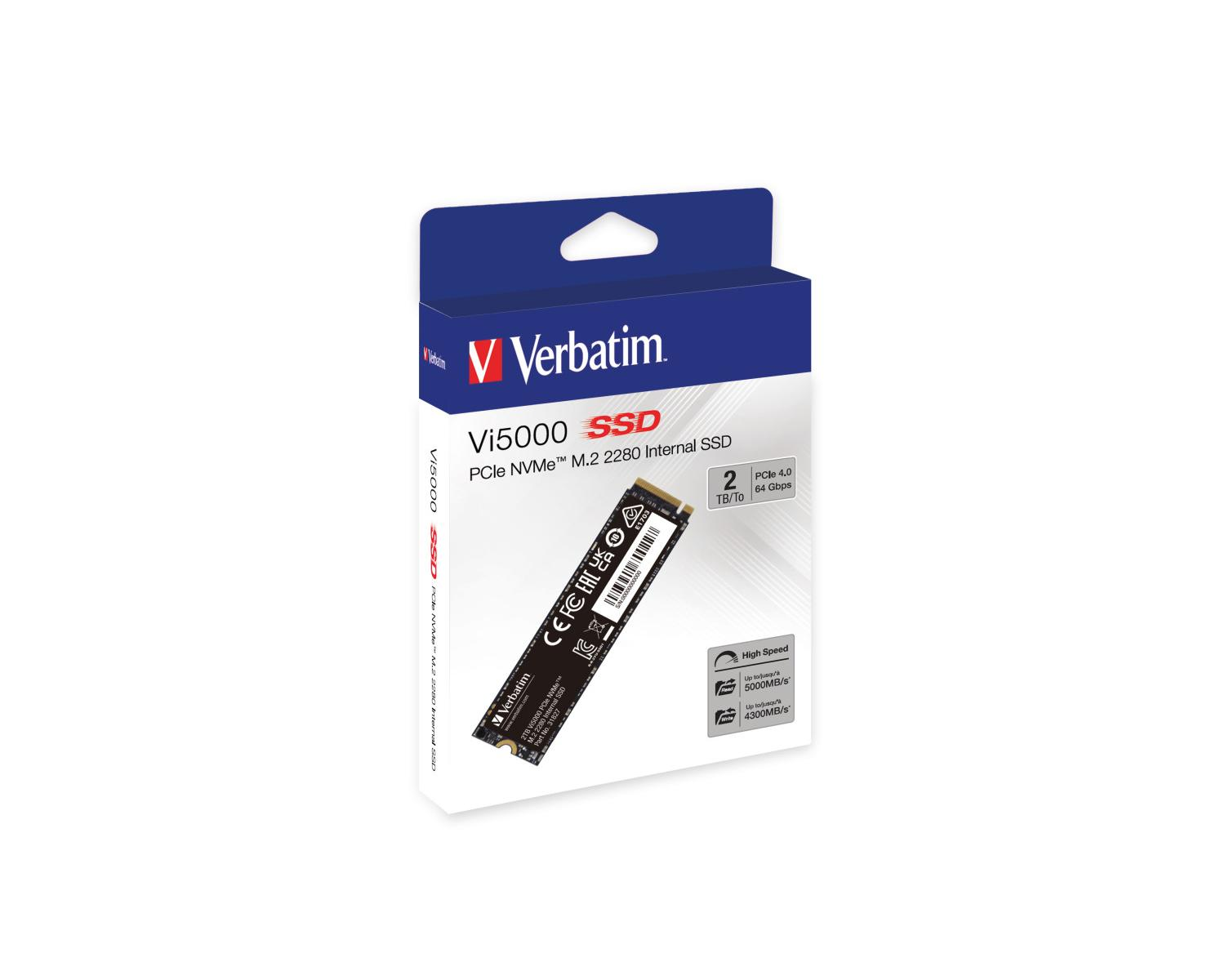 Dysk SSD Verbatim w pudełku. Pudełko jest białe z czerwonym i czarnym tekstem.