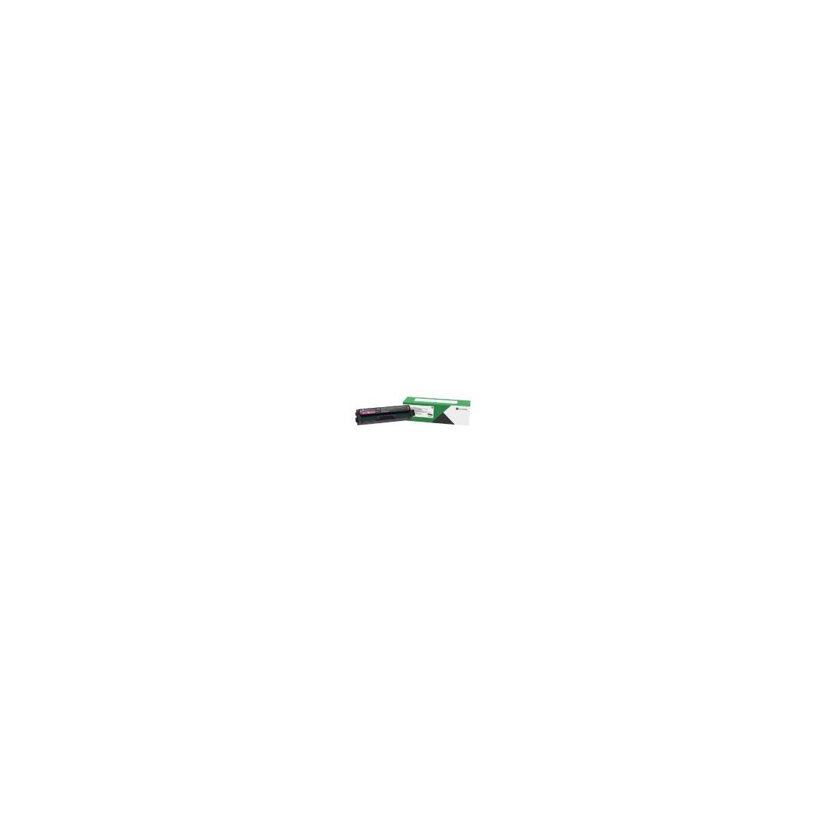 Une cartouche de toner noire et son emballage vert et blanc, sur un fond blanc uni.