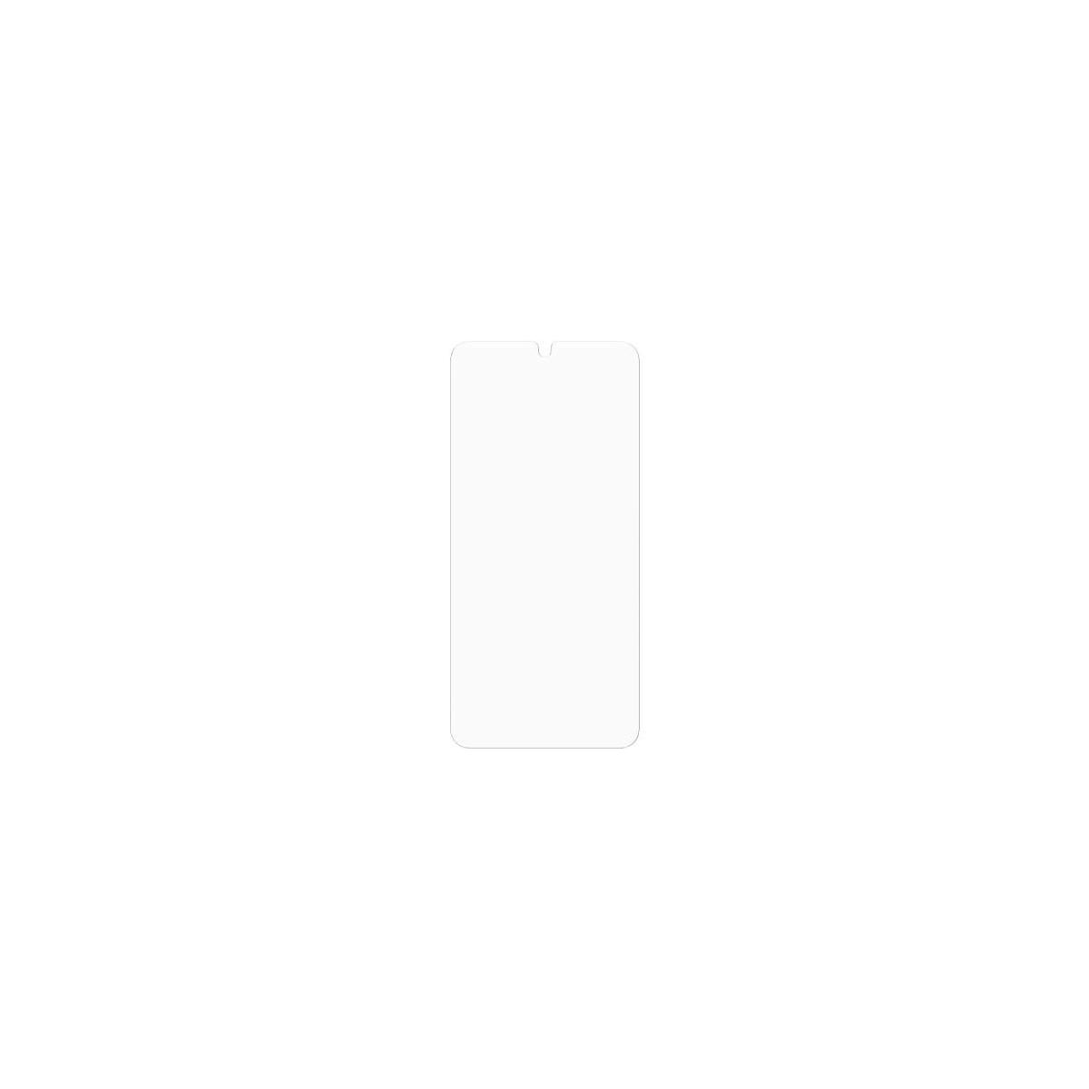 Una protezione schermo bianca per smartphone con un ritaglio in alto.