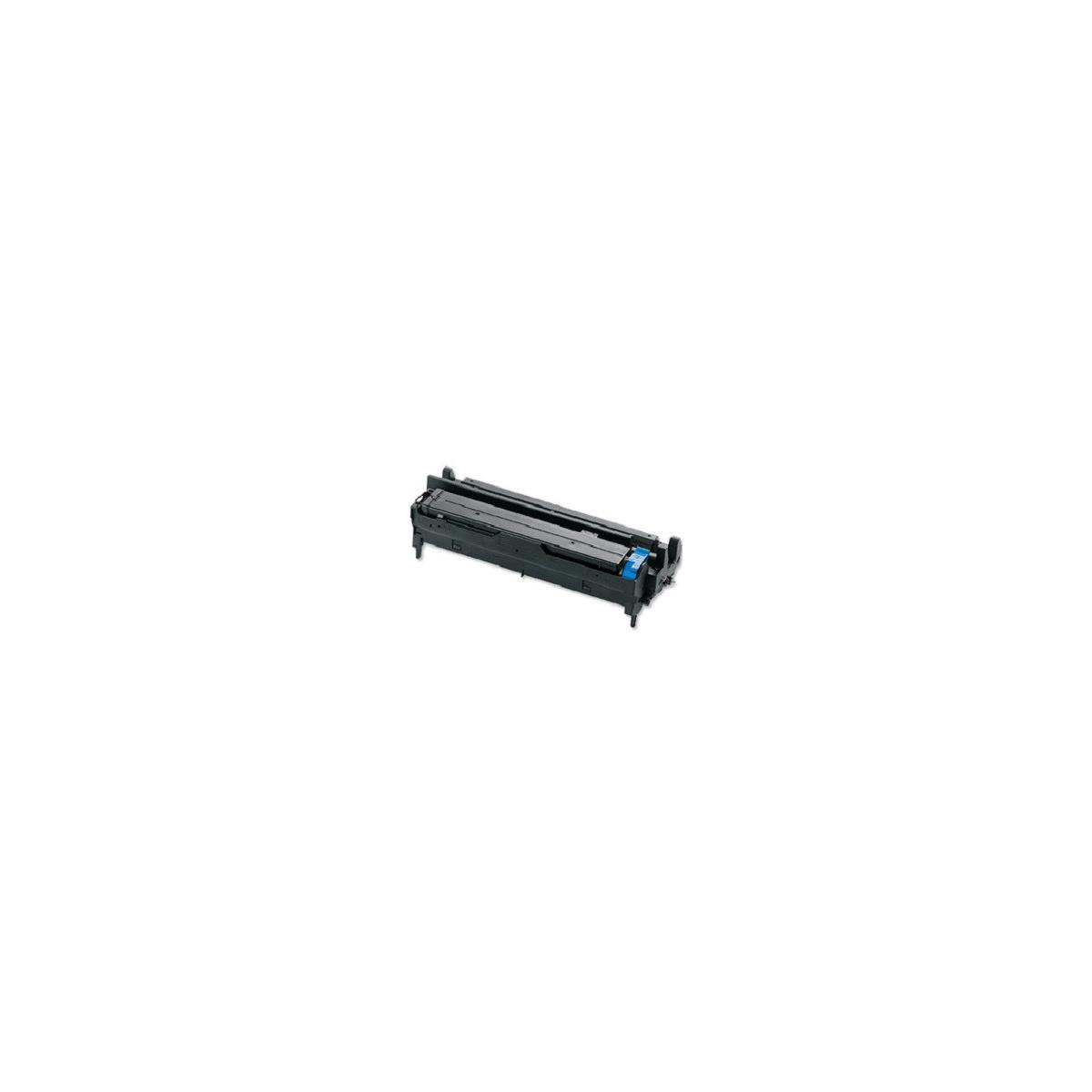 Una cartuccia toner nera con dettagli blu su sfondo bianco, pronta per l'installazione.