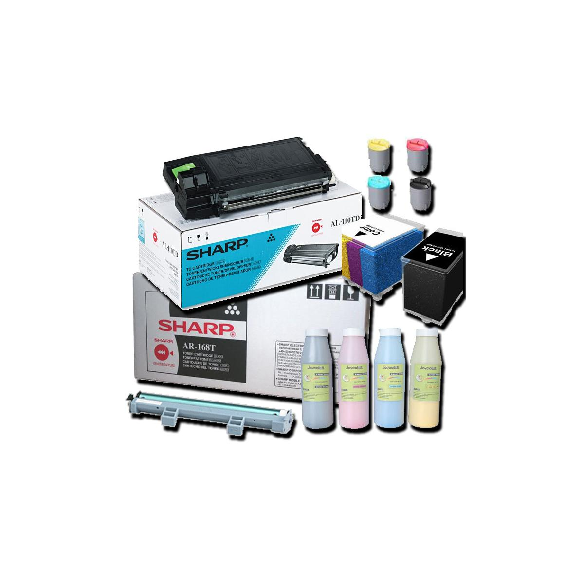 Varie forniture per stampanti su bianco. Cartucce, toner, prodotti per la pulizia e articoli Sharp.