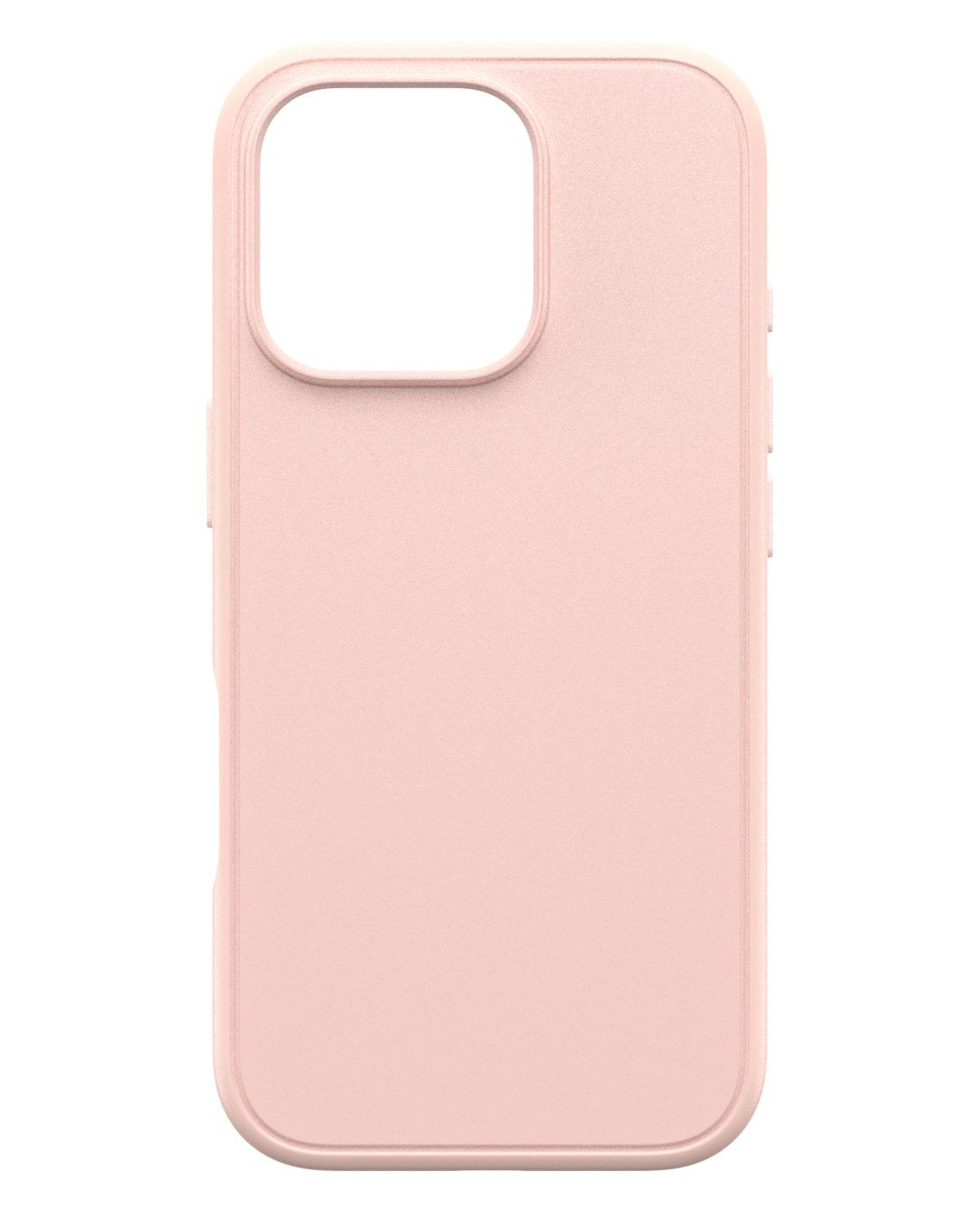 Een lichtroze telefoonhoesje met een camera-uitsparing op een witte achtergrond.