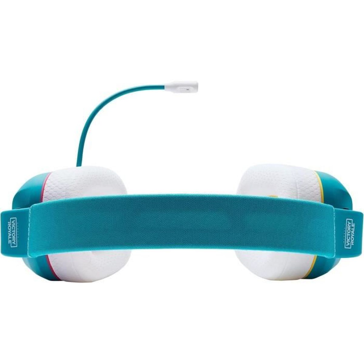 Niebiesko-białe słuchawki do gier z mikrofonem, wyśrodkowane na białym tle.