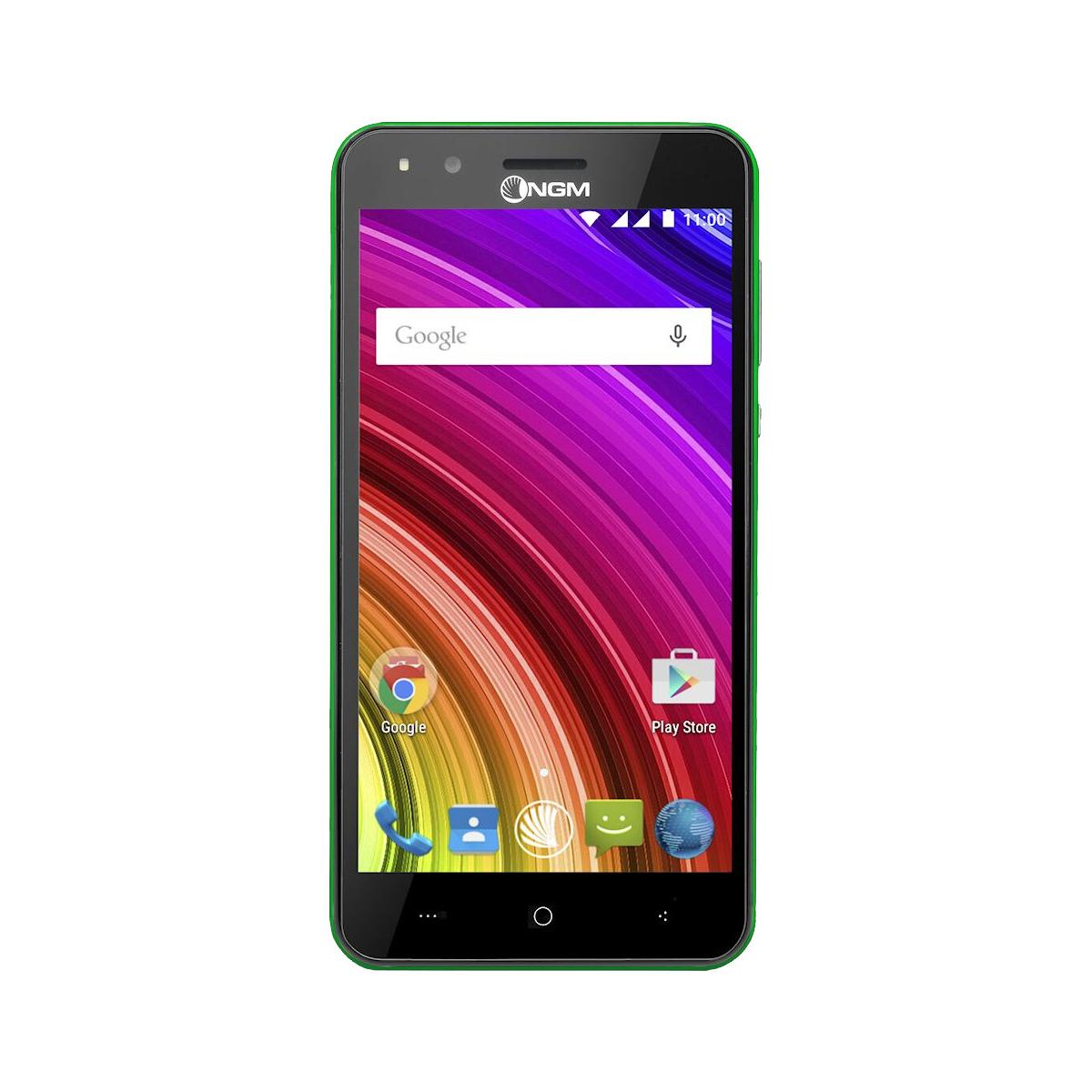 Smartphone verde e nero con app Google sullo schermo. Sfondo bianco.