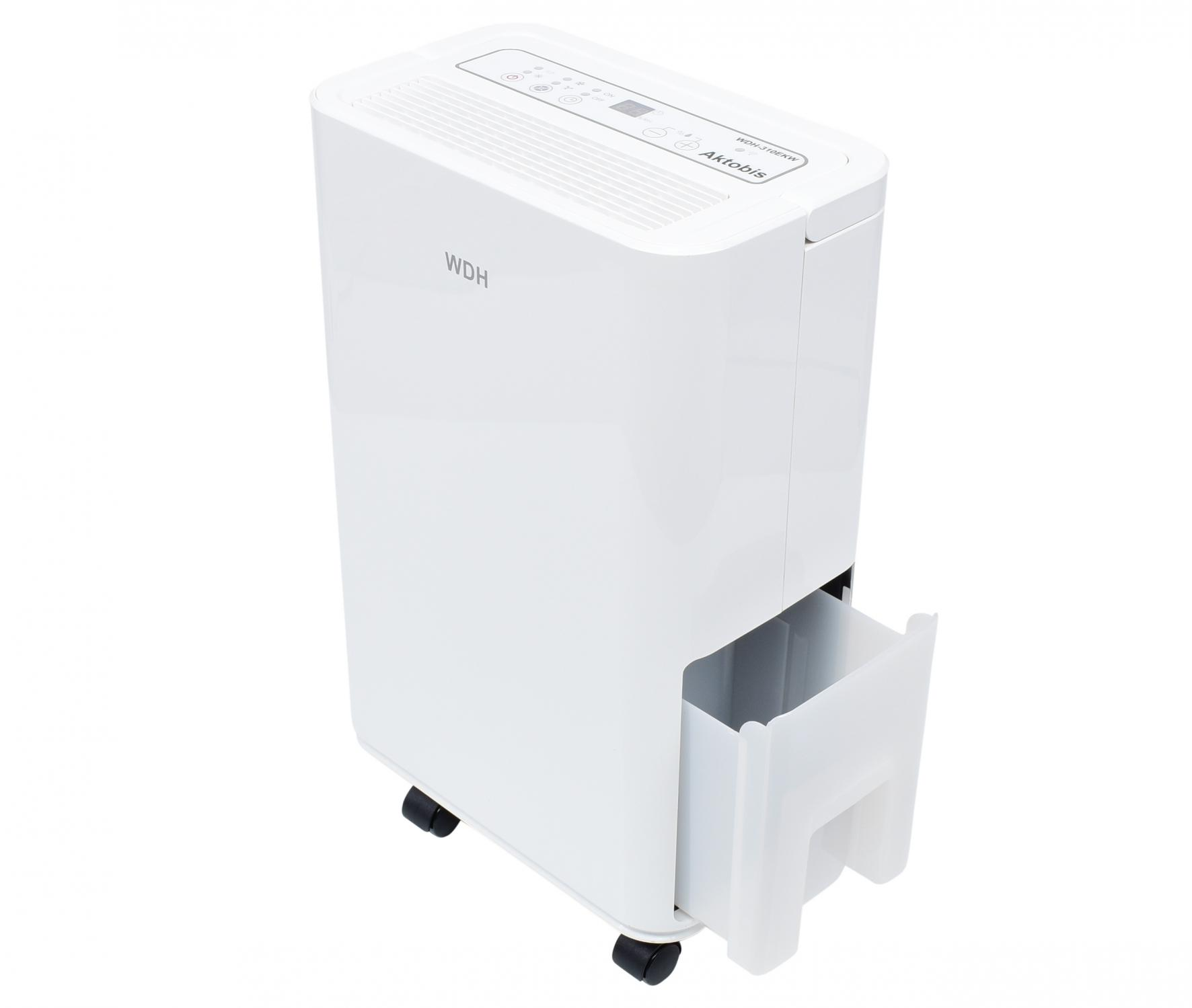 Deumidificatore bianco con cassetto di raccolta dell'acqua estraibile.