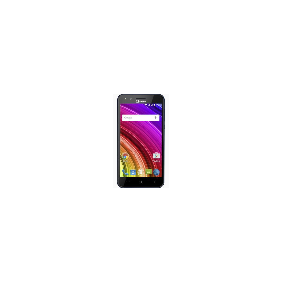 Smartphone nero con schermo colorato, mostra la barra di ricerca di Google. Logo NGM visibile.