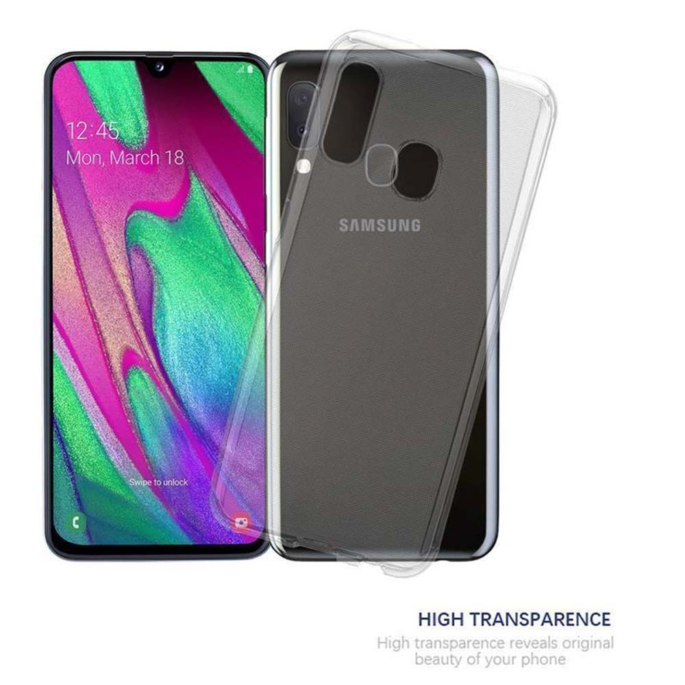 Ein Telefon mit einer durchsichtigen Hülle. Der Bildschirm des Telefons ist eingeschaltet und zeigt Zeit und Apps an. Die Hülle erhöht die Transparenz.