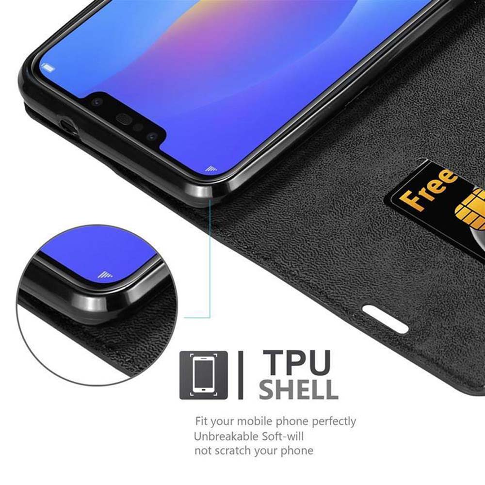 Nahaufnahme einer schwarzen Handyhülle mit einer Karte und dem TPU-Shell-Logo.