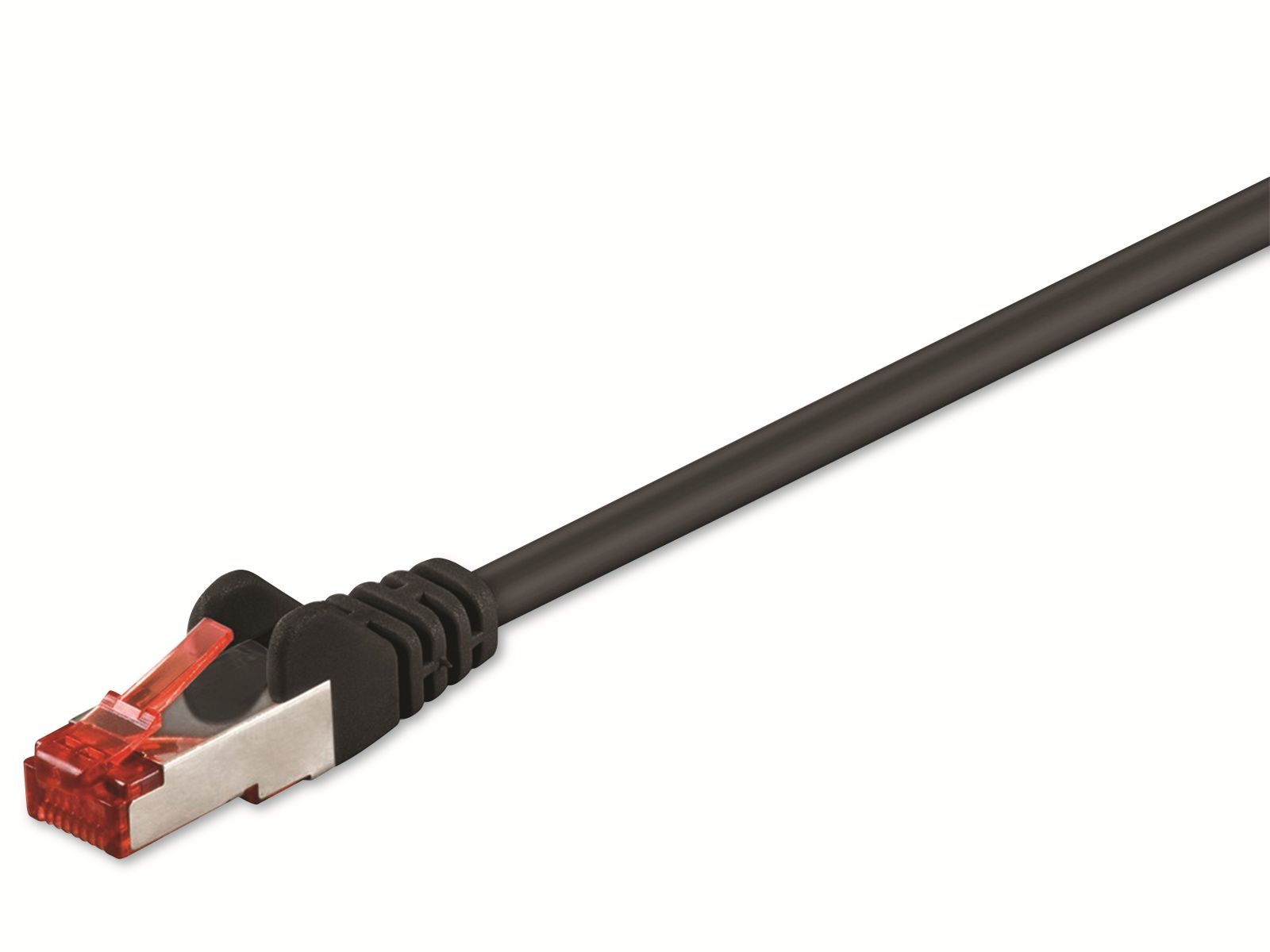 Czarny kabel ze złączem RJ45 na białej powierzchni.