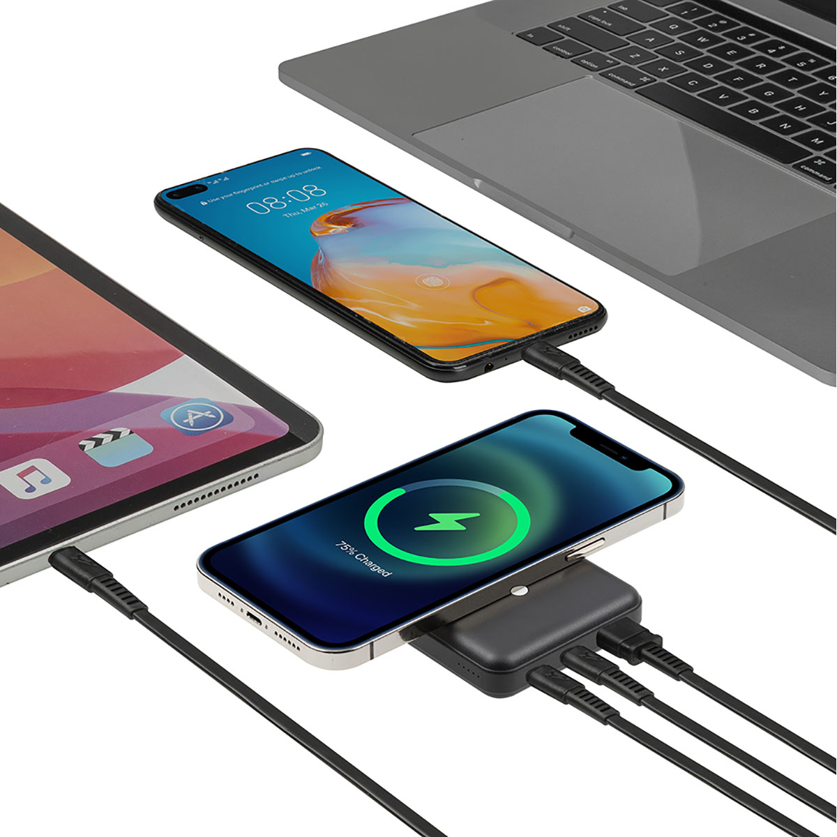 Appareils connectés à un chargeur multi-ports.