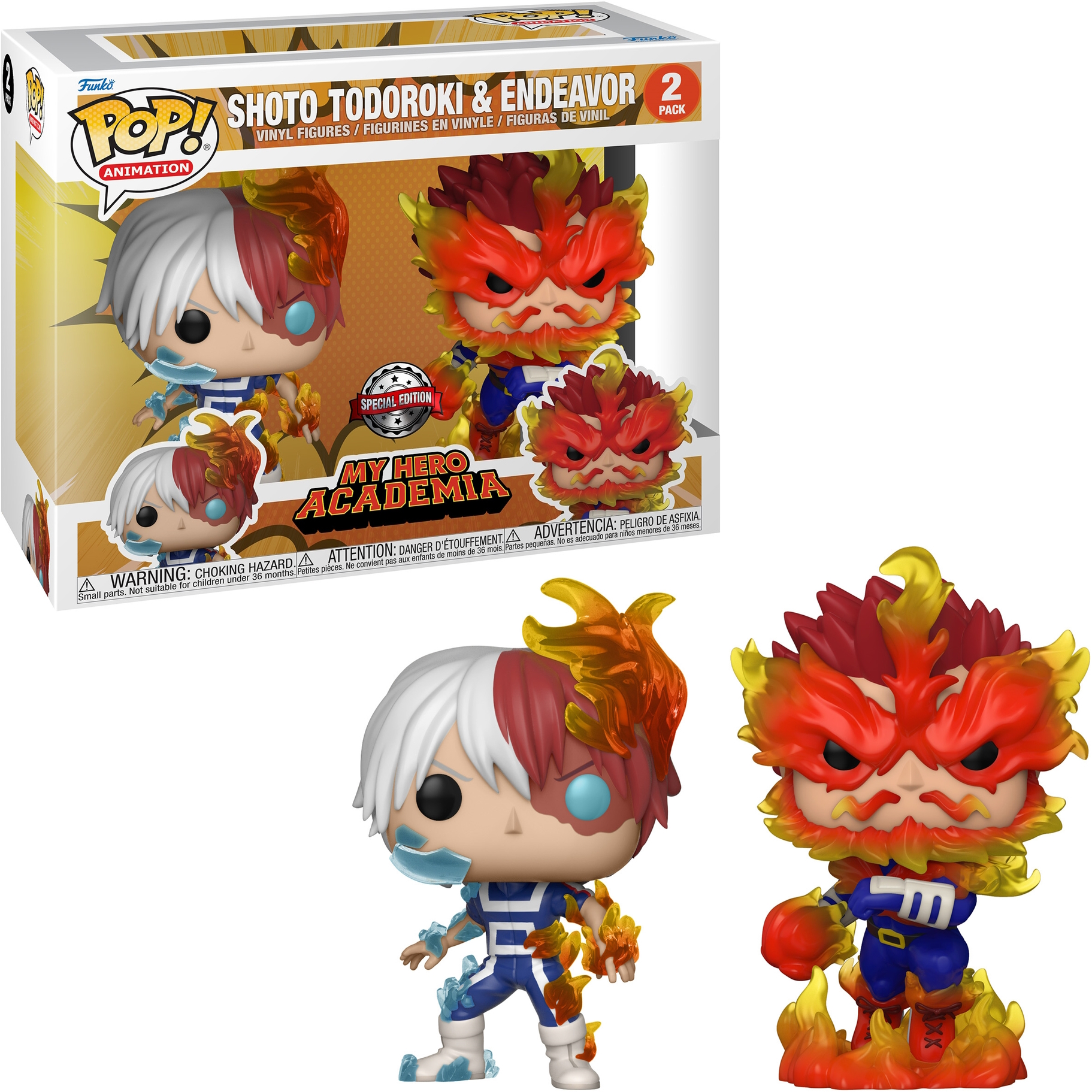 Funko Pop! Box: Shoto Todoroki & Endeavor. Zwei Figuren sind abgebildet, eine drinnen und zwei draußen.