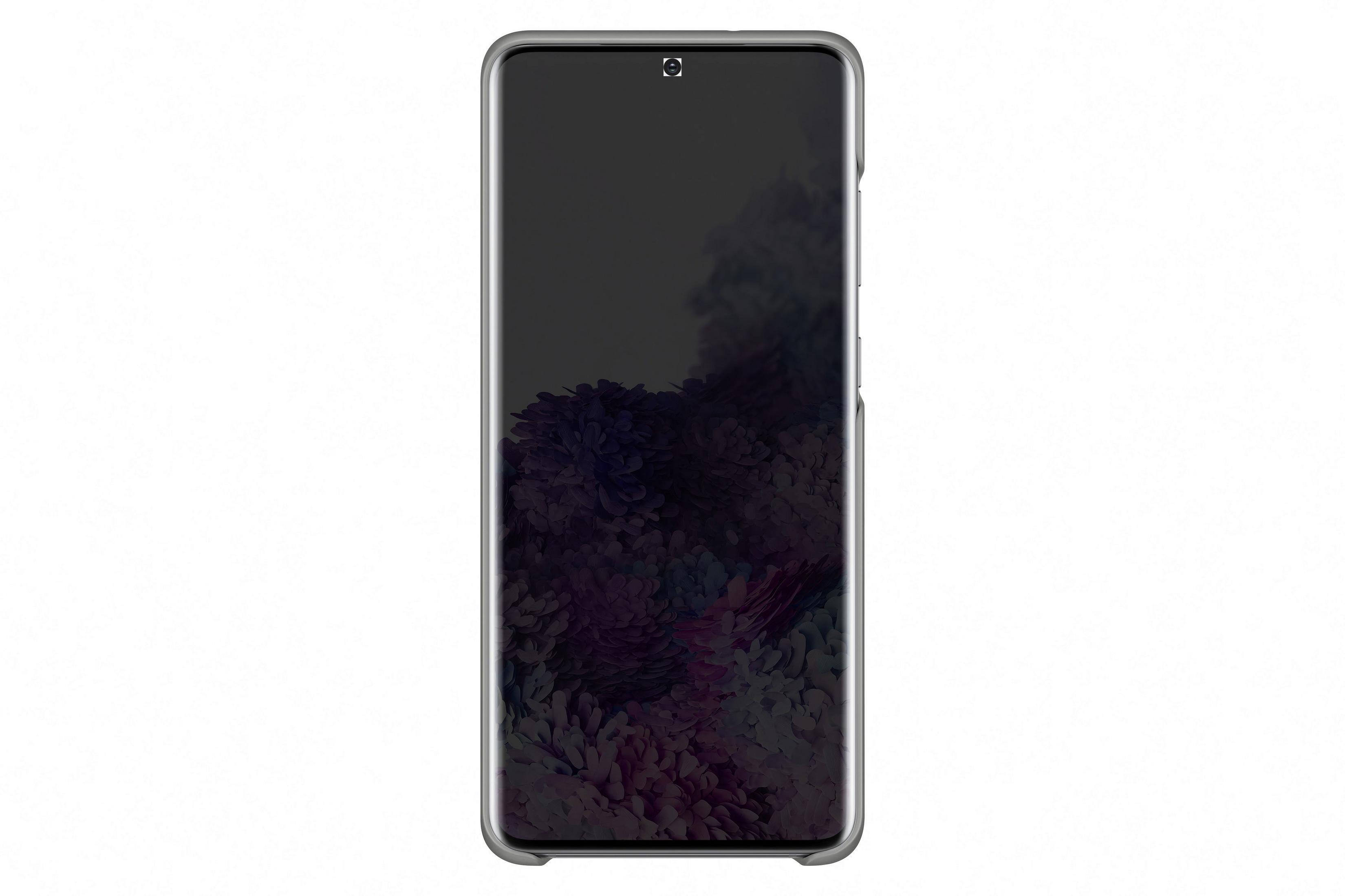 Ein Telefon mit dunklem Bildschirm und silbernem Rahmen. Es ist auf weißem Hintergrund.