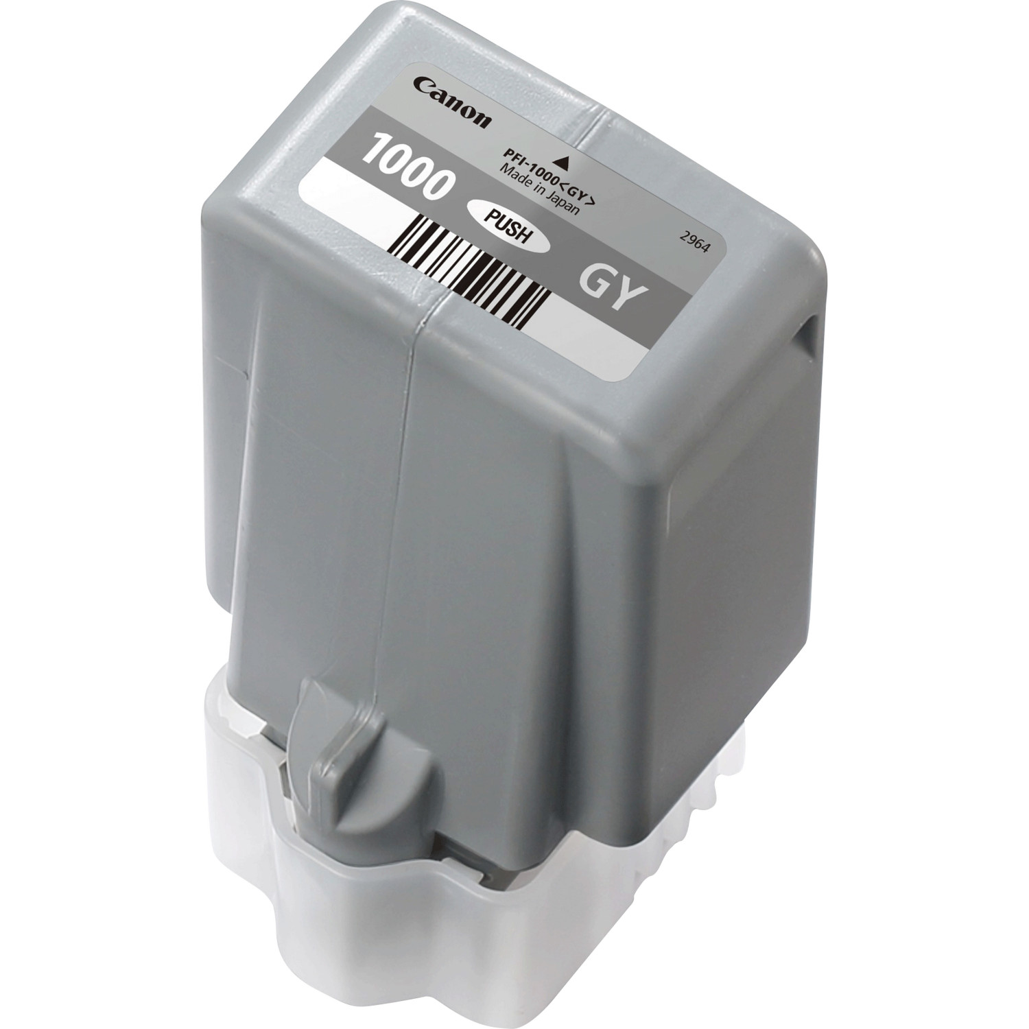 Canon gray ink cartridge with '1000' and 'GY' labels, white base, on a white background.