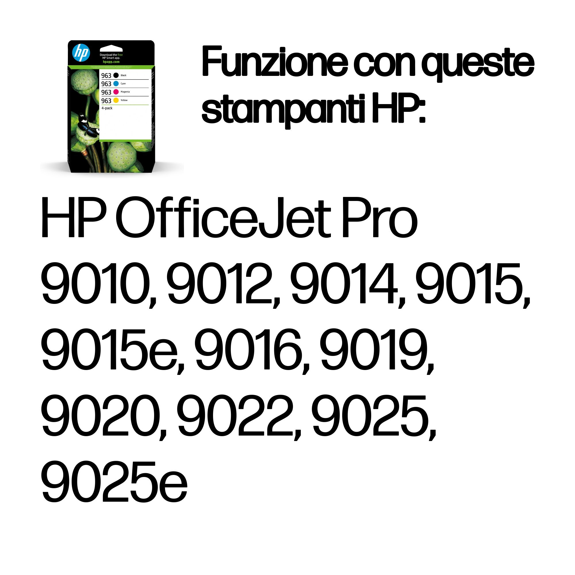 Tekst: lista kompatybilności drukarek HP, czarny tekst na białym.
