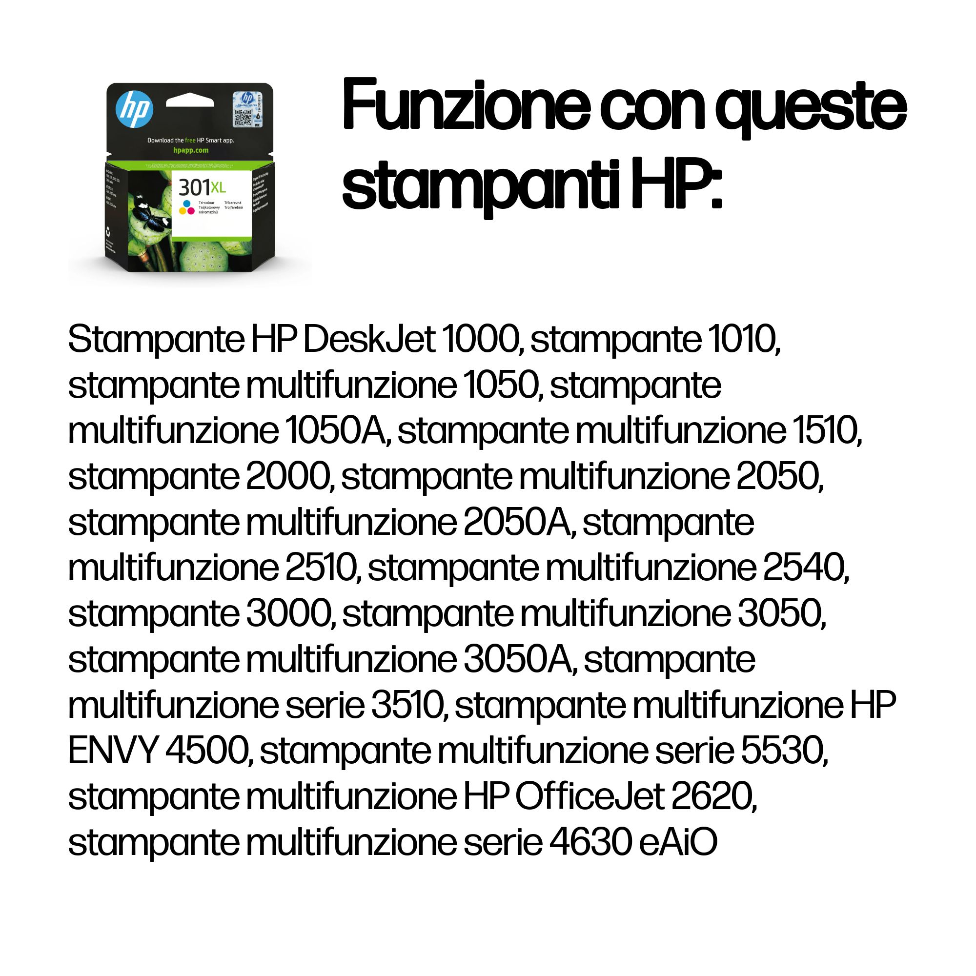 Cartuccia inchiostro HP 301XL, elenco stampanti supportate.