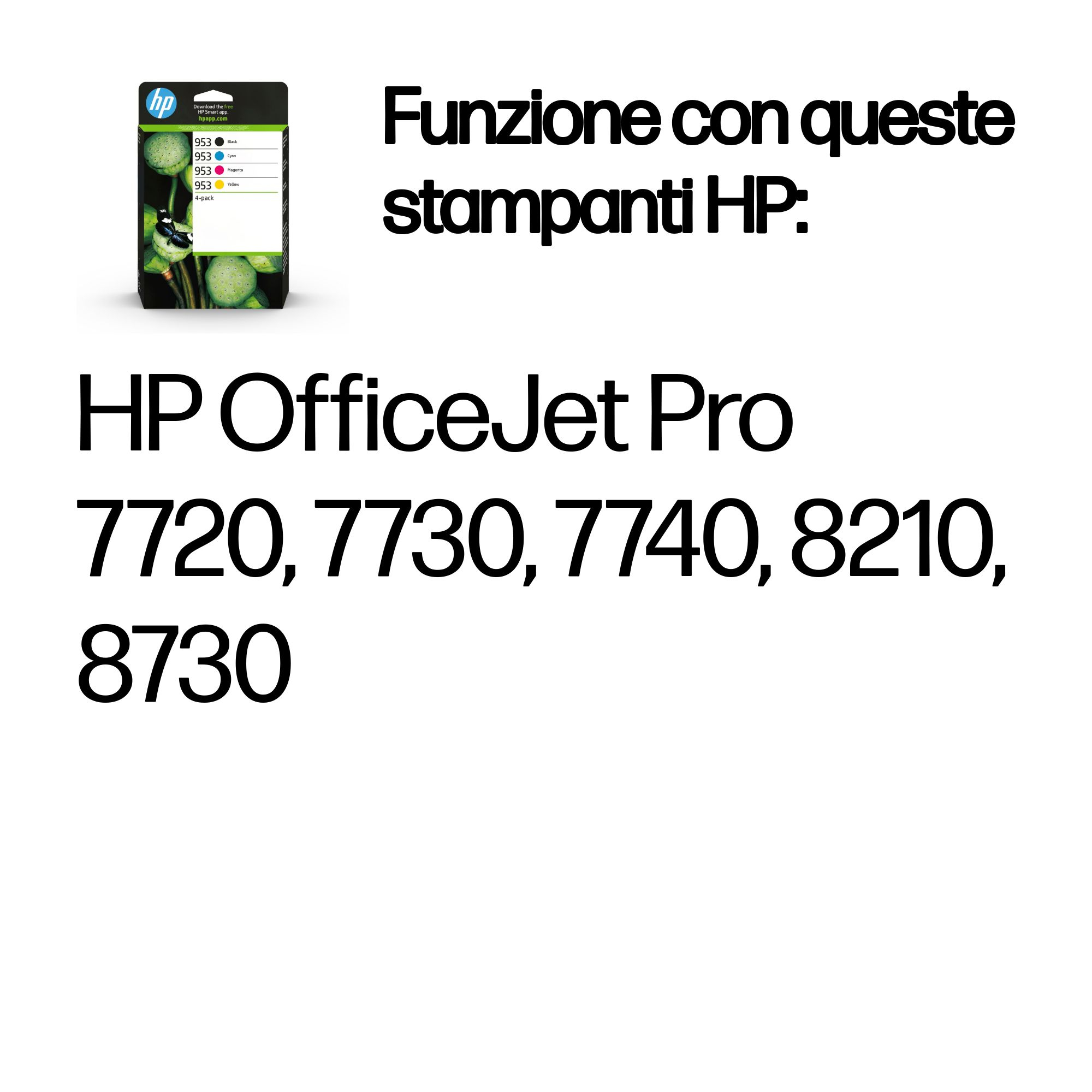 Cartuchos de tinta HP y una lista de impresoras compatibles.