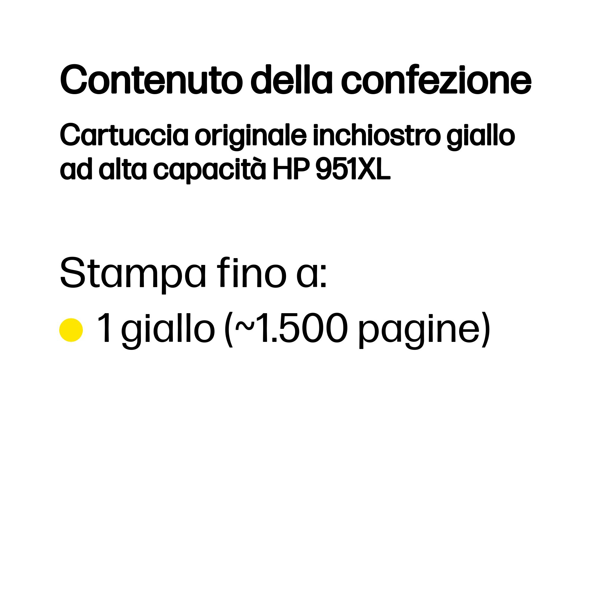 Una cartuccia d'inchiostro giallo e il testo che dice che stampa fino a 1500 pagine.
