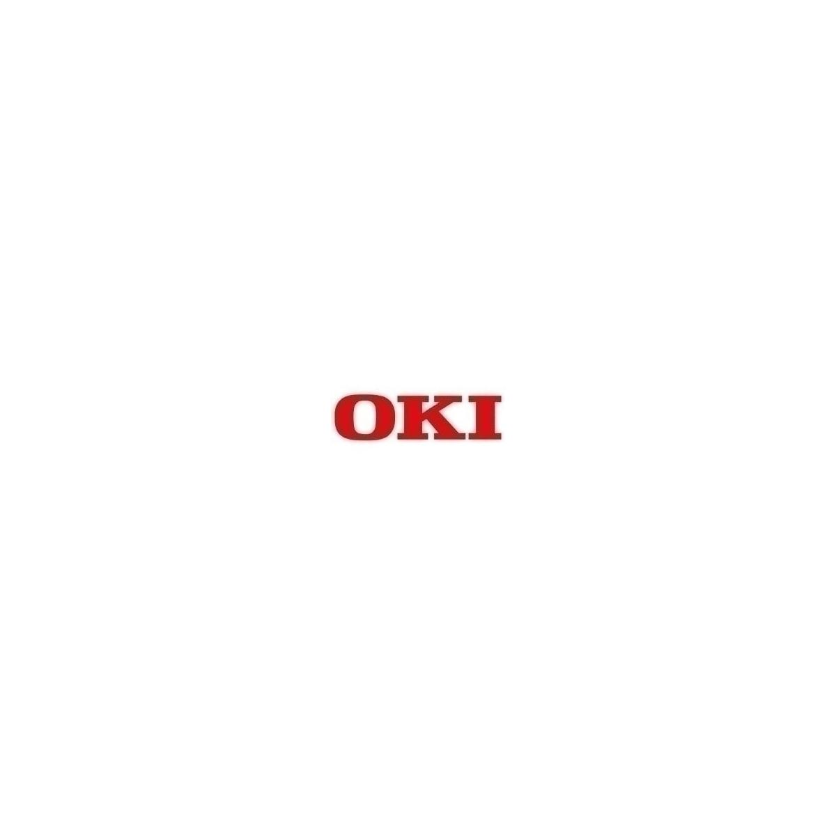 Testo OKI rosso su sfondo bianco. Le lettere sono in grassetto, sans-serif.