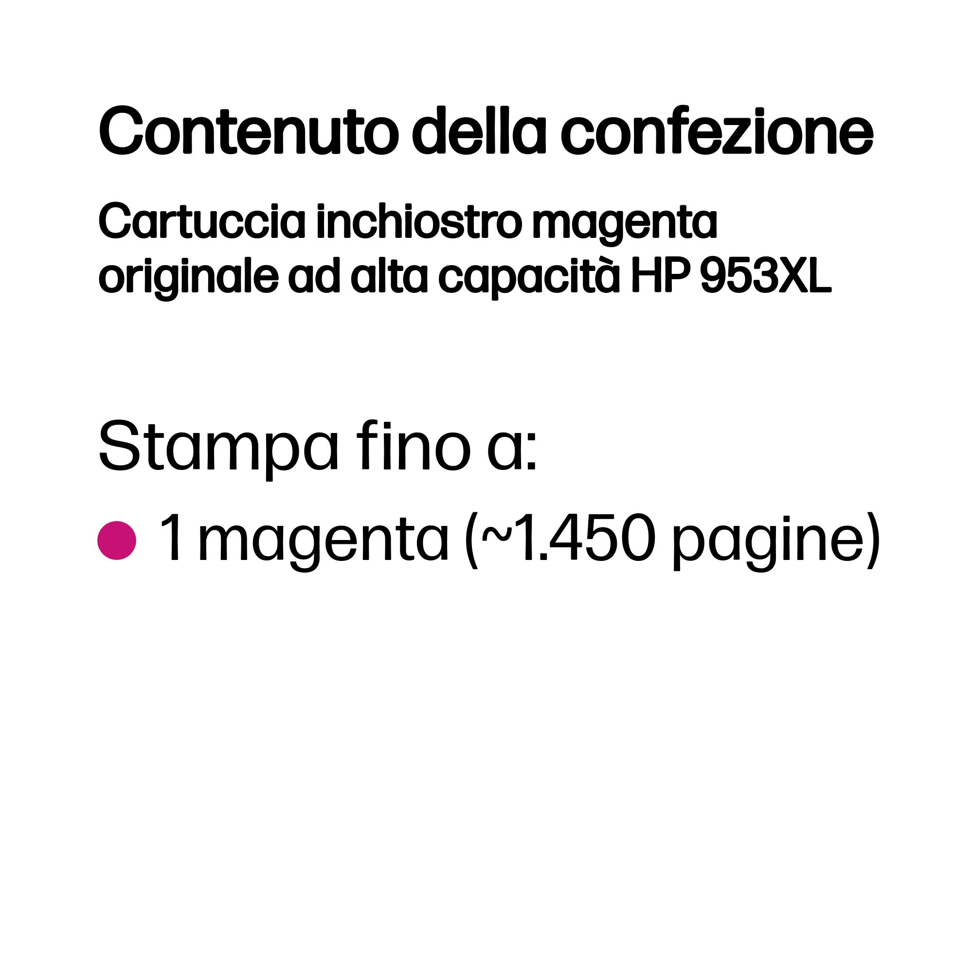 Testo che indica che il contenuto della confezione è una cartuccia d'inchiostro magenta e quante pagine stampa.
