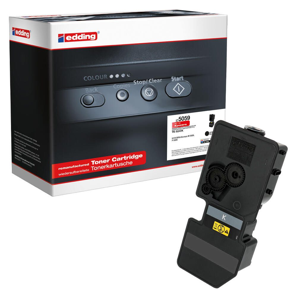 Wkład z tonerem Edding i pudełko, czarny wkład odłączony.