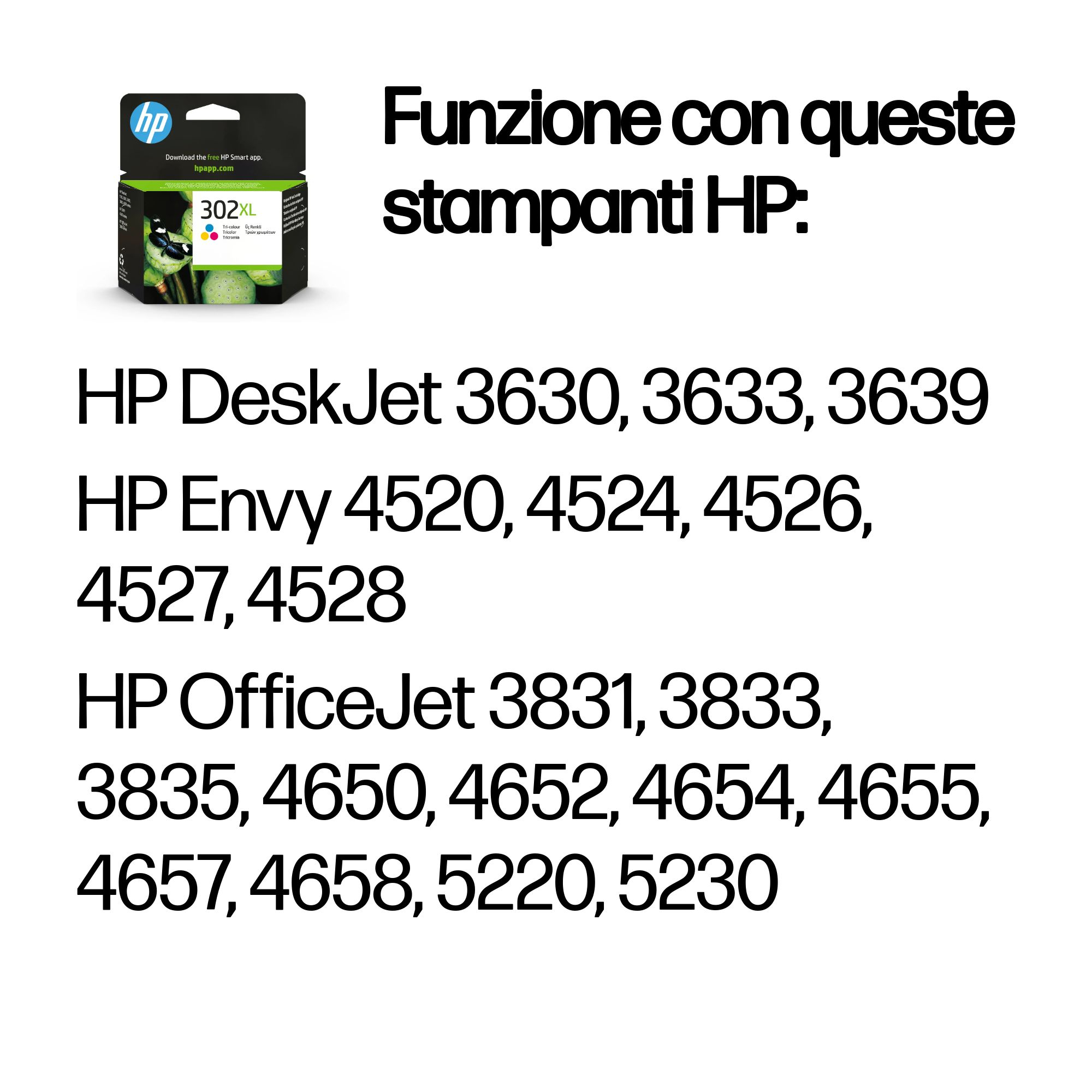 Wkład atramentowy HP z czarno-zieloną etykietą. Tekst po prawej stronie wymienia kompatybilne drukarki HP.