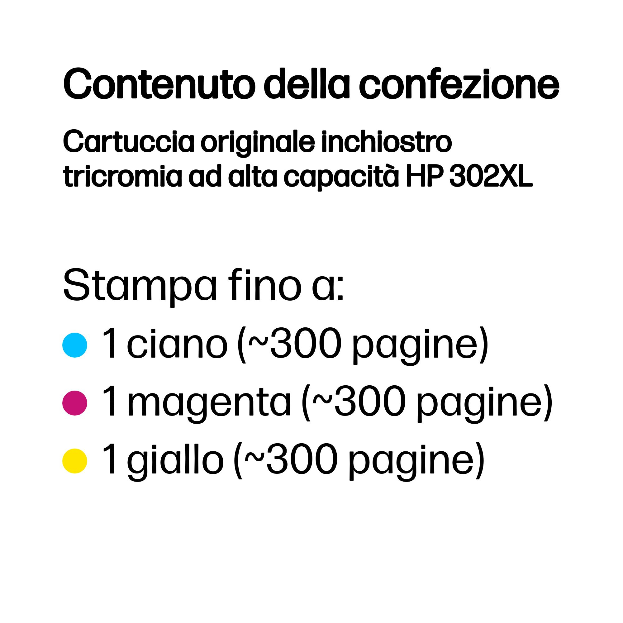 Tekst pokazuje zawartość opakowania wkładów atramentowych HP 302XL.